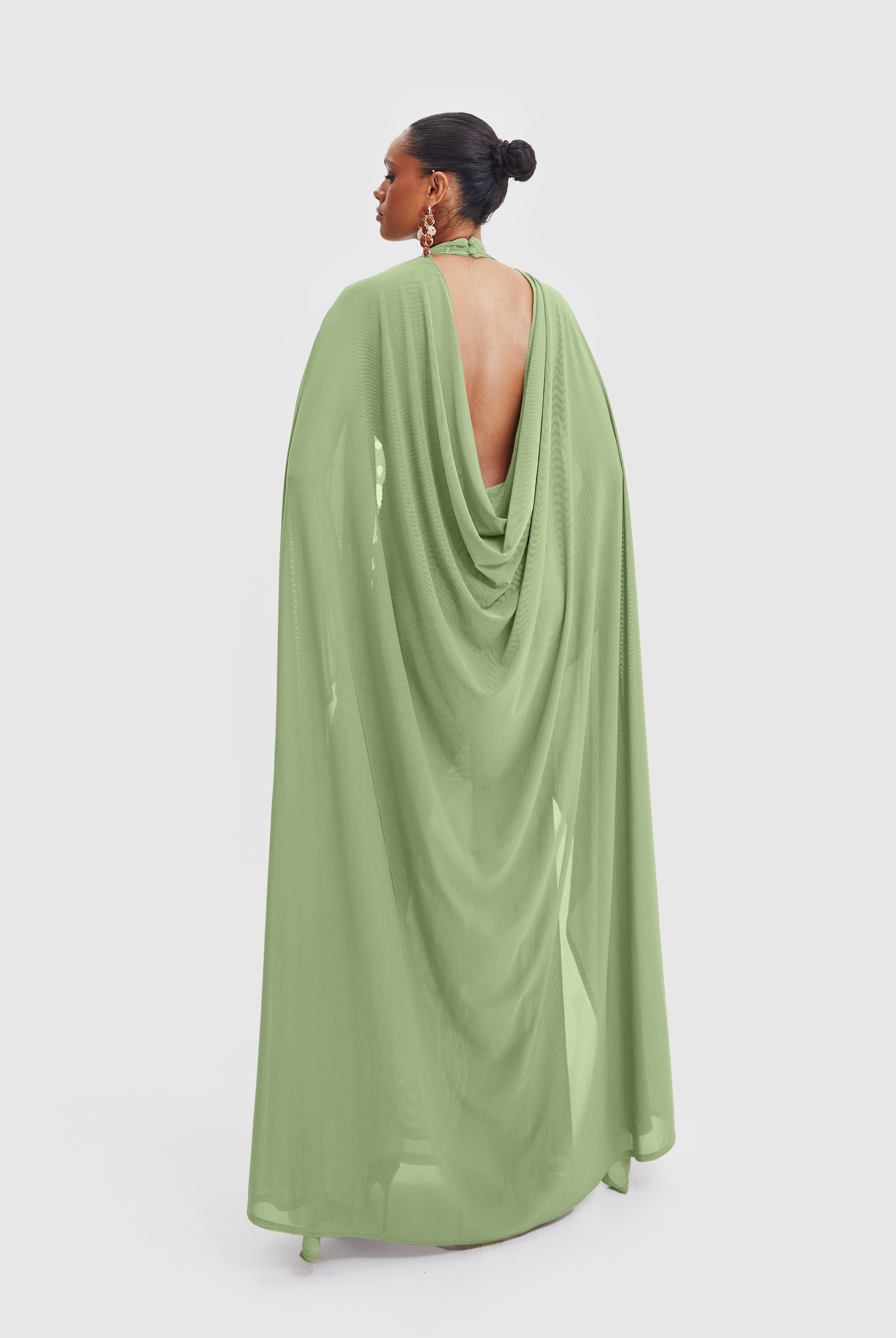 Aluya Mesh Draped Cape - Warm Matcha
