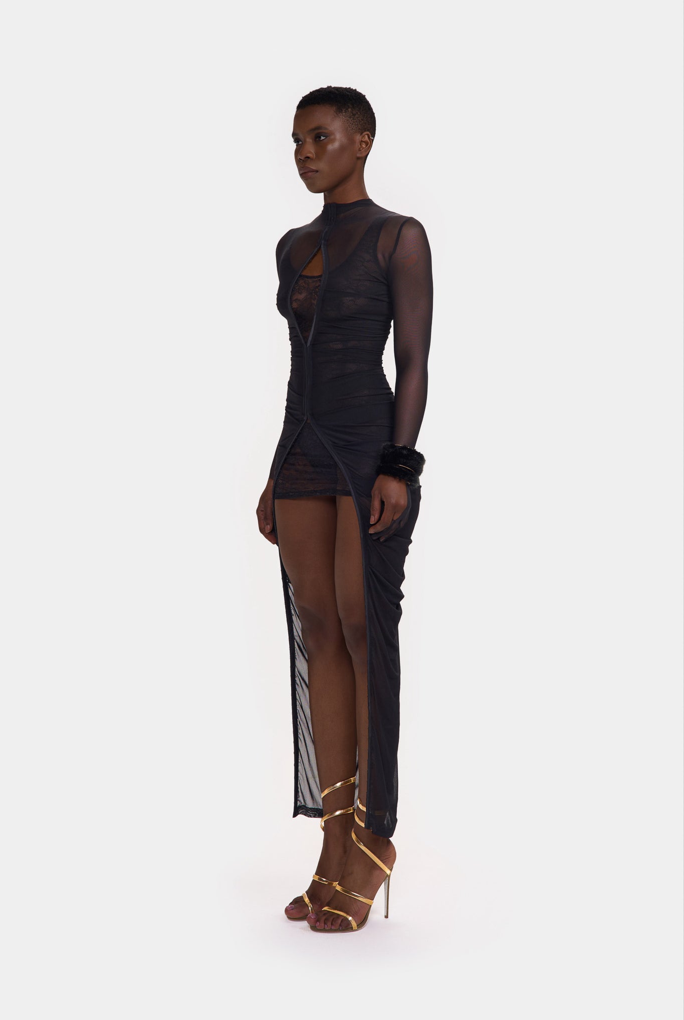 Ruched Mesh Overlay Lace Mini