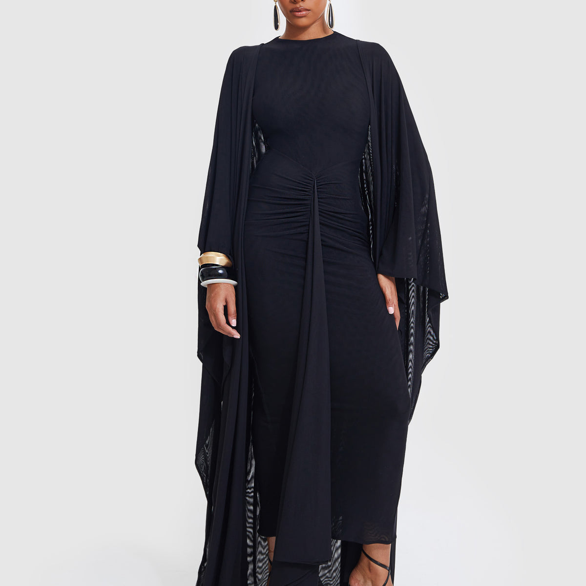 Aluya Mesh Draped Cape - Black