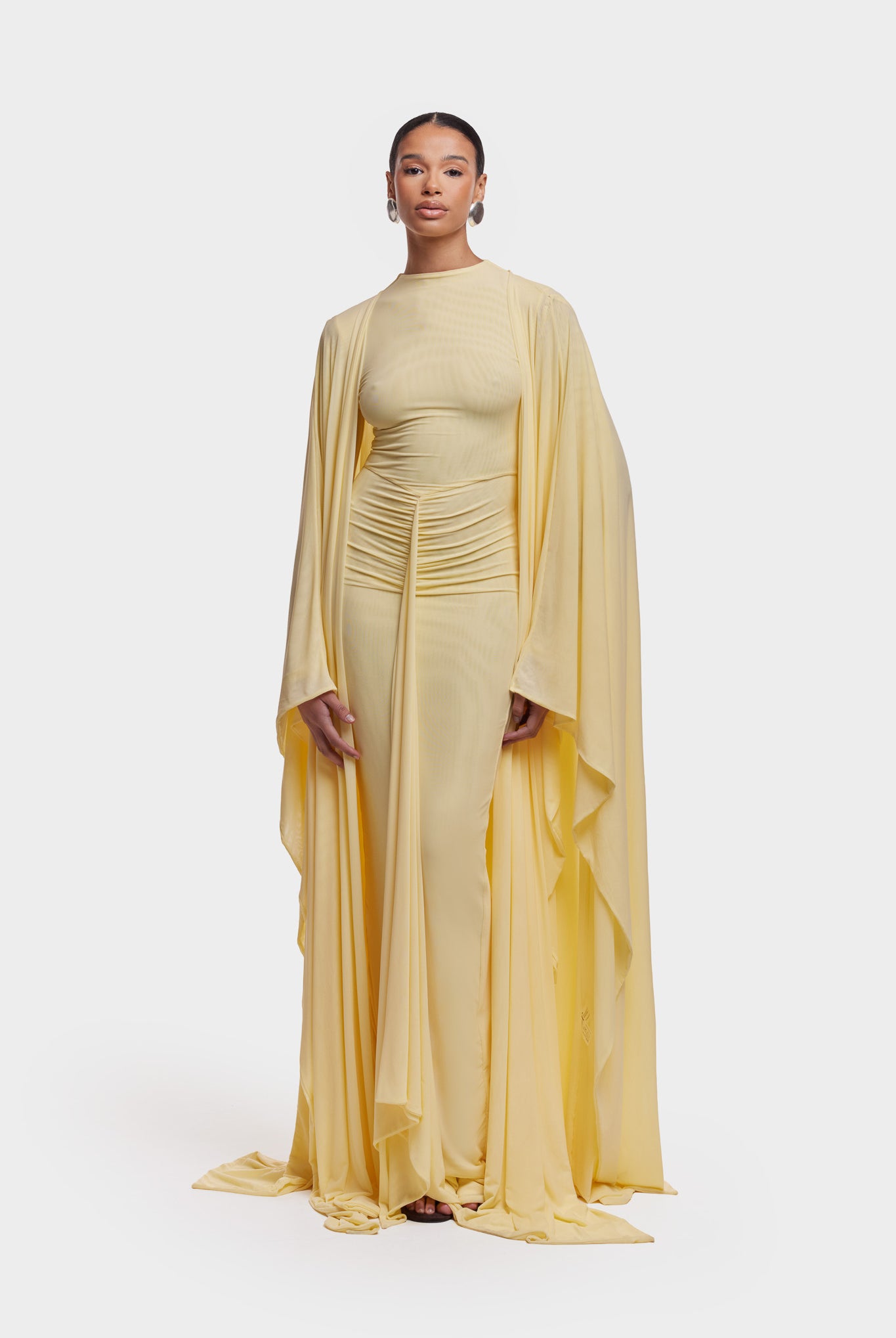 Aluya Mesh Draped Cape - Butter Yellow