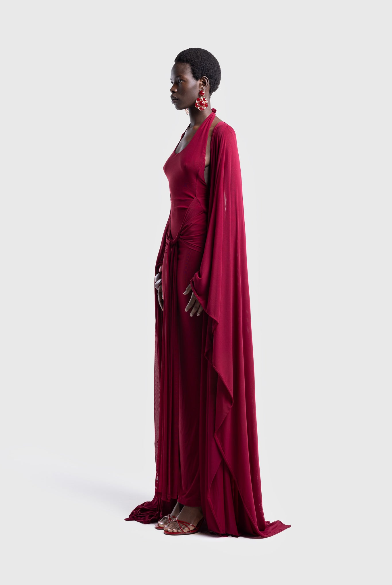 Aluya Mesh Draped Cape - Deep Cherry