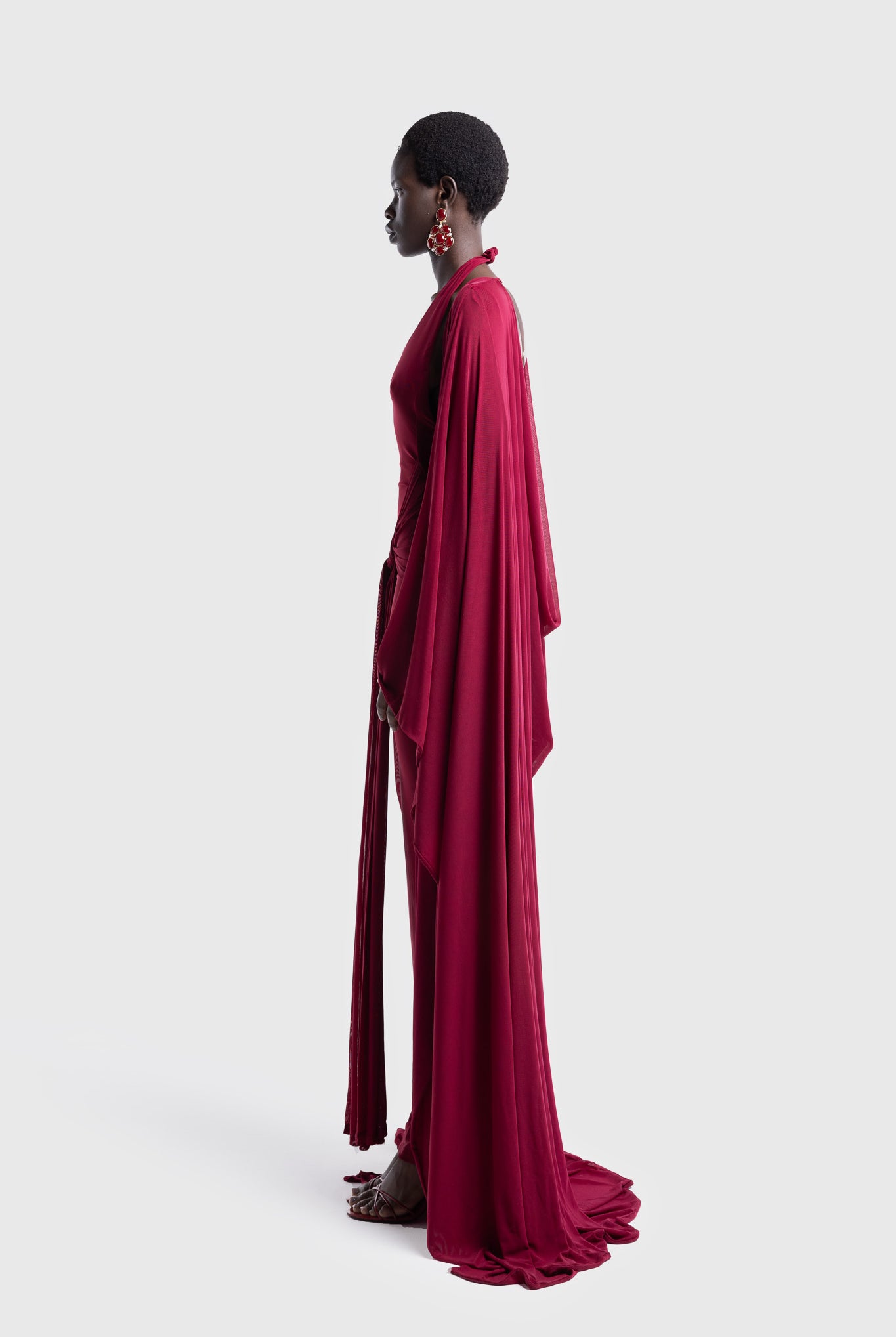 Aluya Mesh Draped Cape - Deep Cherry