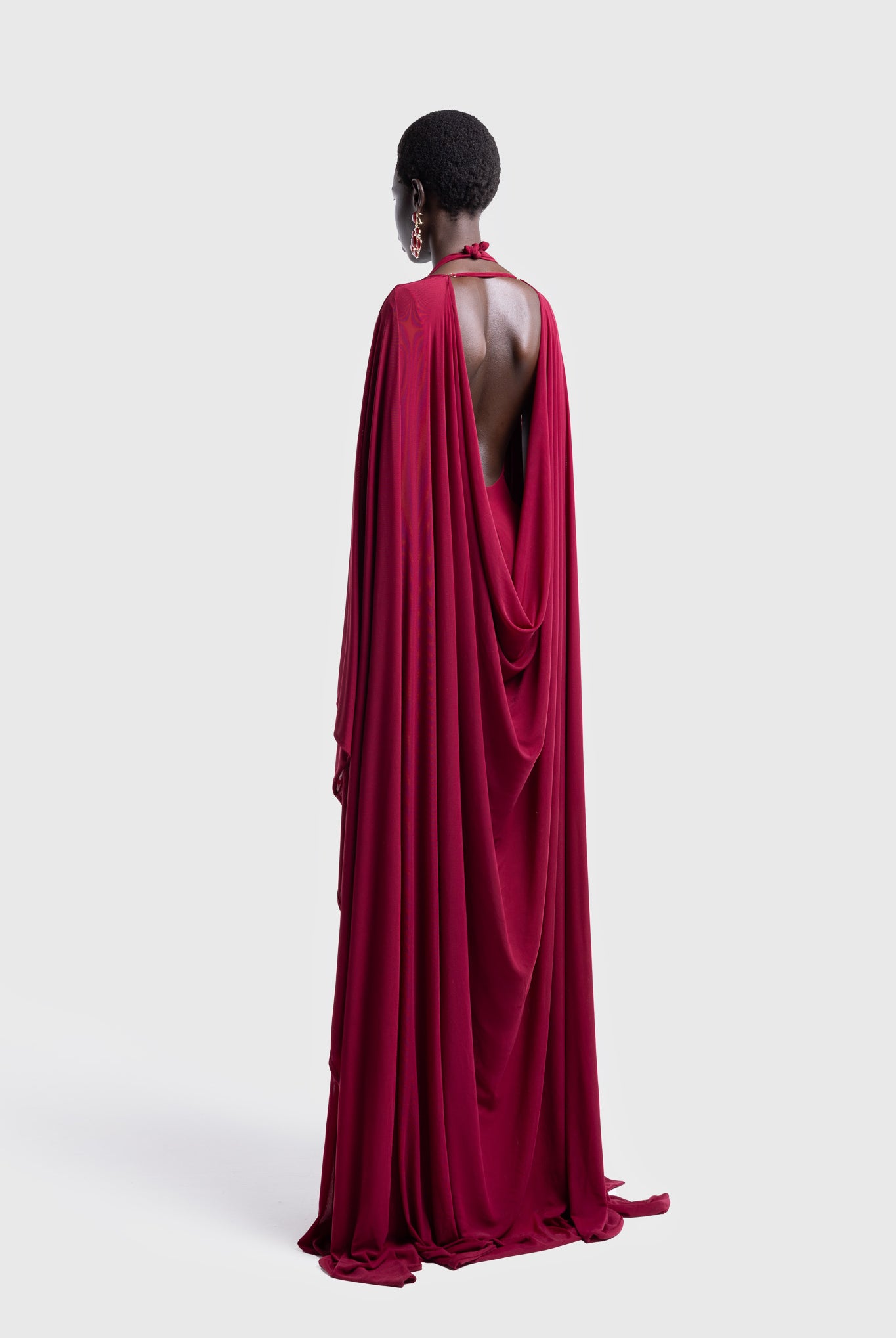 Aluya Mesh Draped Cape - Deep Cherry