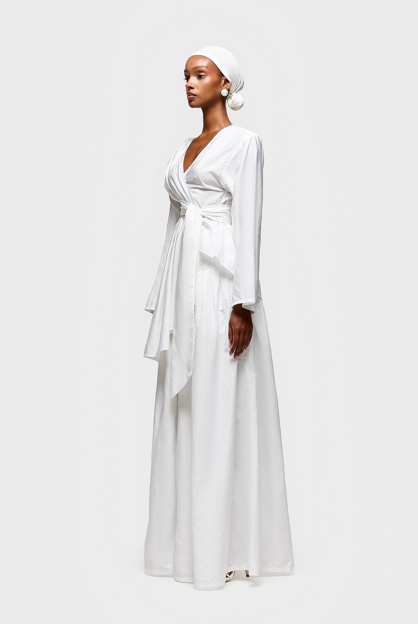 Asymmetric Pleated Nylon Shirt - White