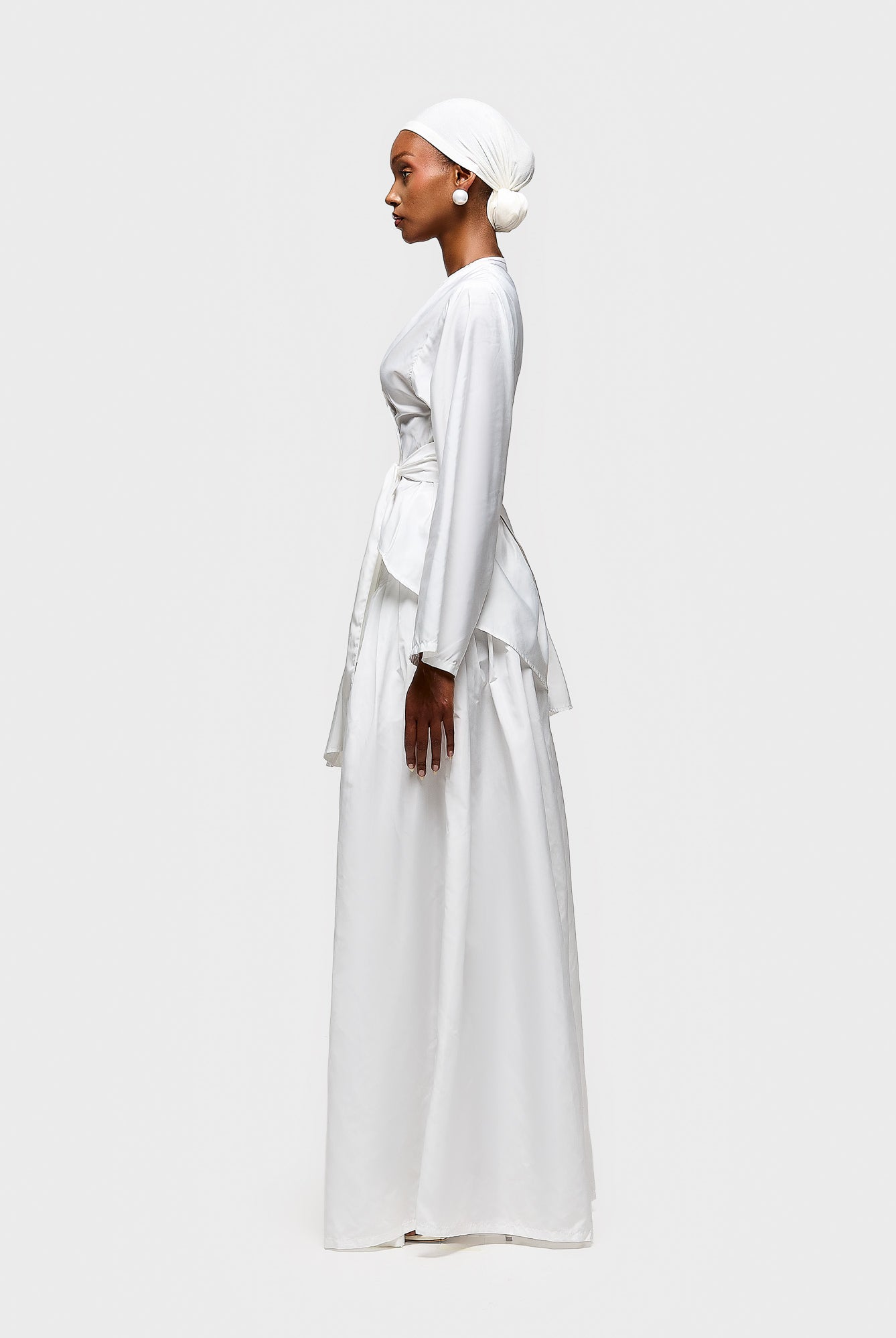 Wide Leg Pleated Nylon Pant - White