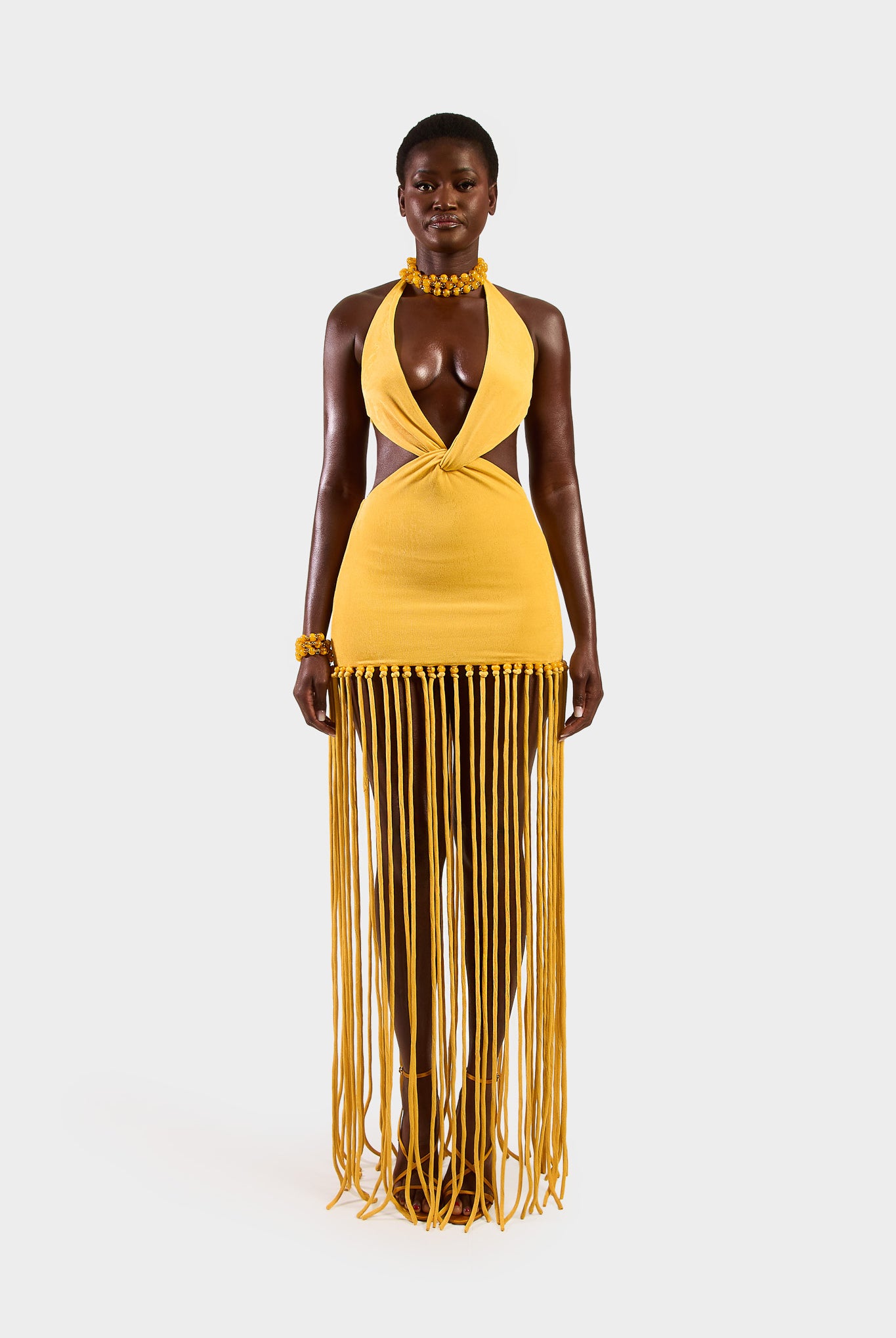 Cut Out Tassel Dress - Yellow