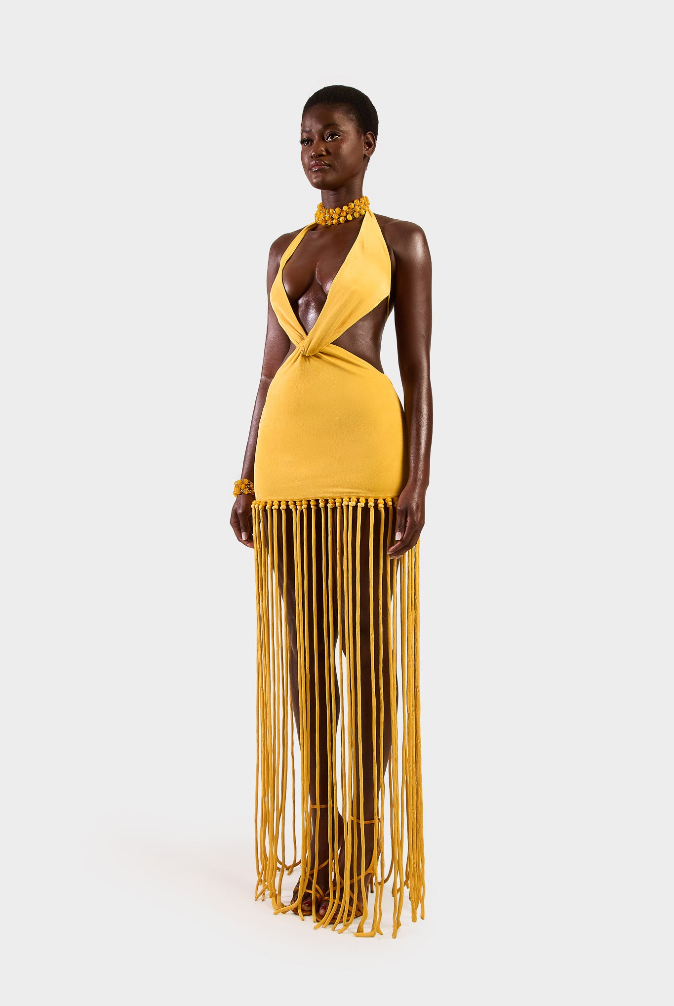 Cut Out Tassel Dress - Yellow