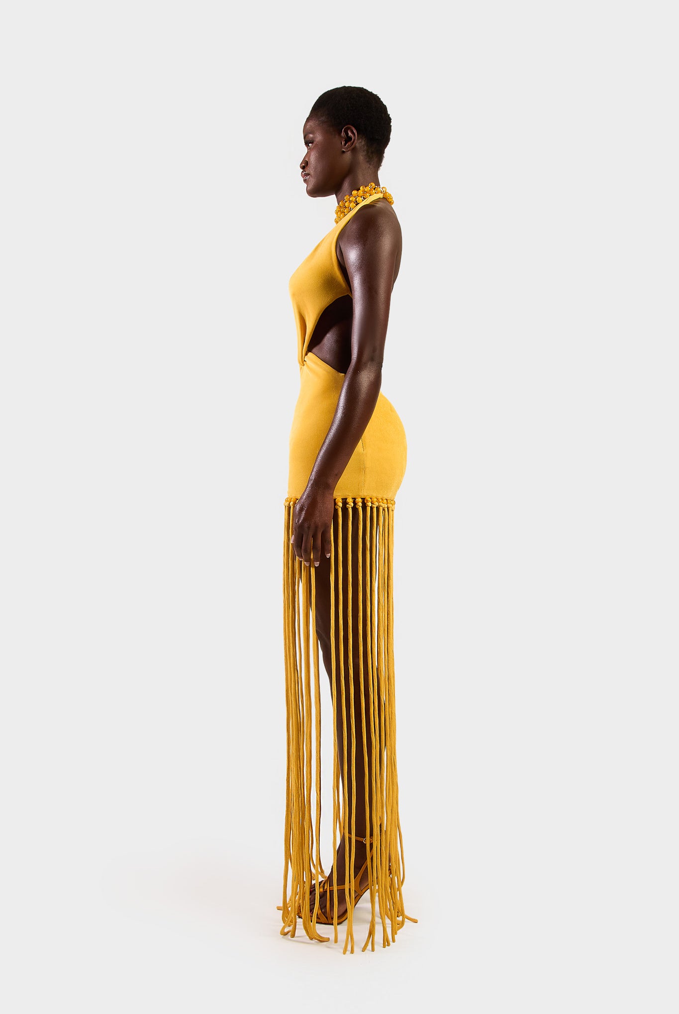 Cut Out Tassel Dress - Yellow