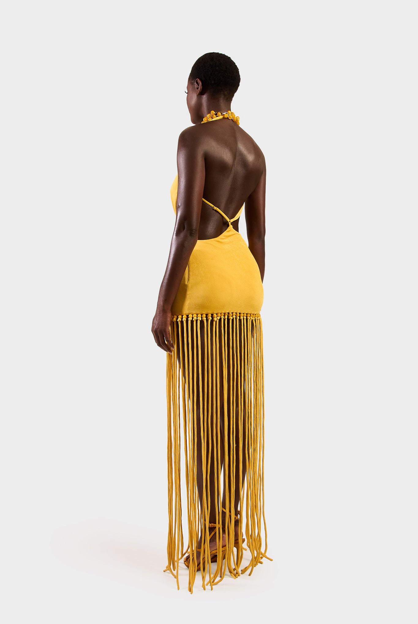 Cut Out Tassel Dress - Yellow