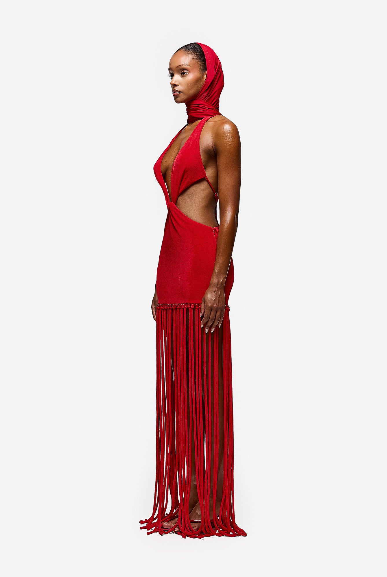Cut Out Tassel Dress - Pepper Red