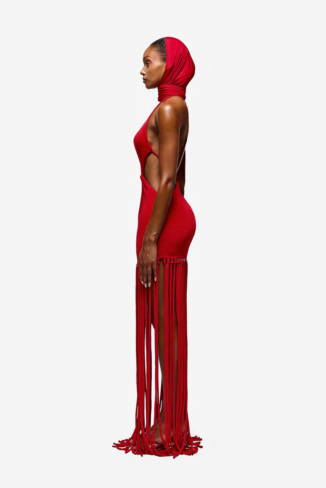 Cut Out Tassel Dress - Pepper Red