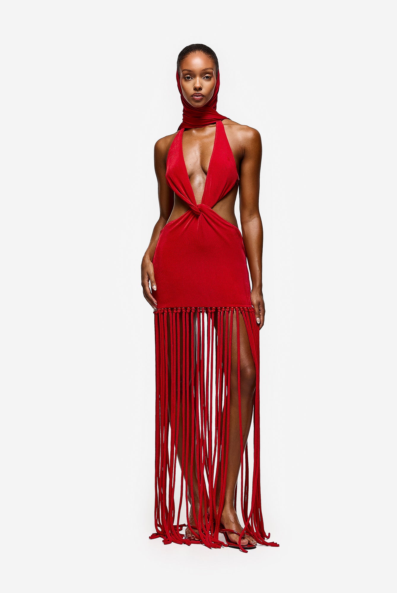 Cut Out Tassel Dress - Pepper Red