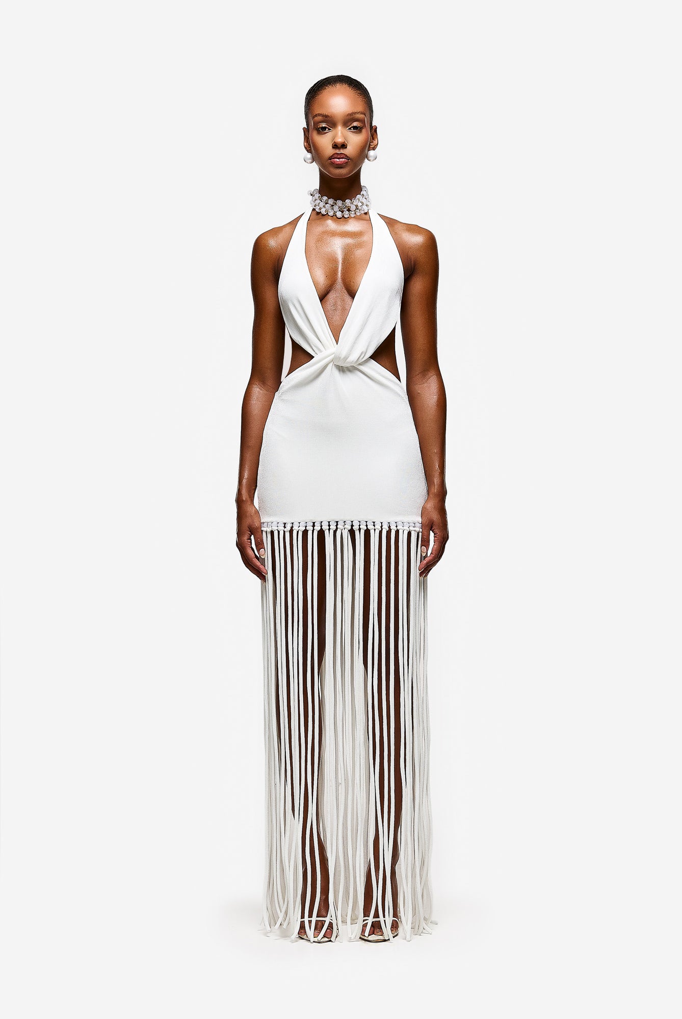 Cut Out Tassel Dress - White