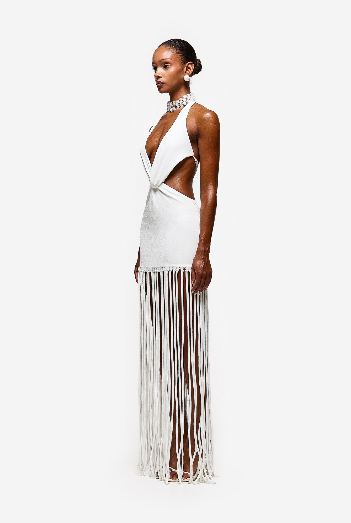 Cut Out Tassel Dress - White