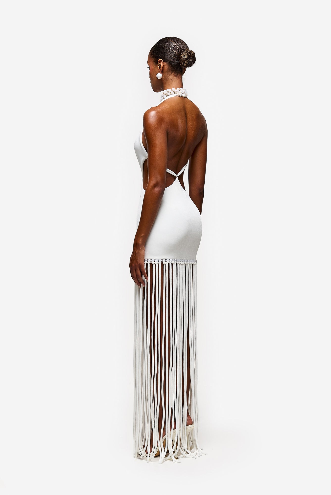 Cut Out Tassel Dress - White