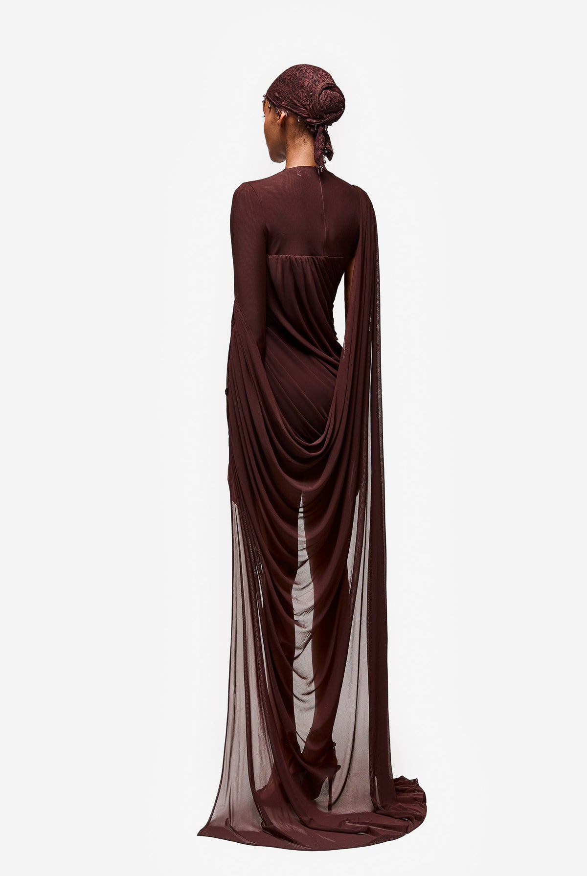 Diagonal Ruched Mini With Cape - Expresso Martini