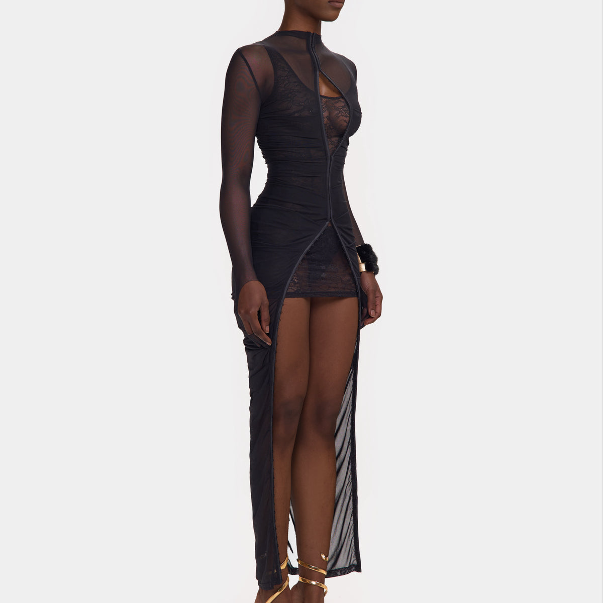 Ruched Mesh Overlay Lace Mini BBXBRAND Ruched Mesh Overlay Lace Mini BBXBRAND