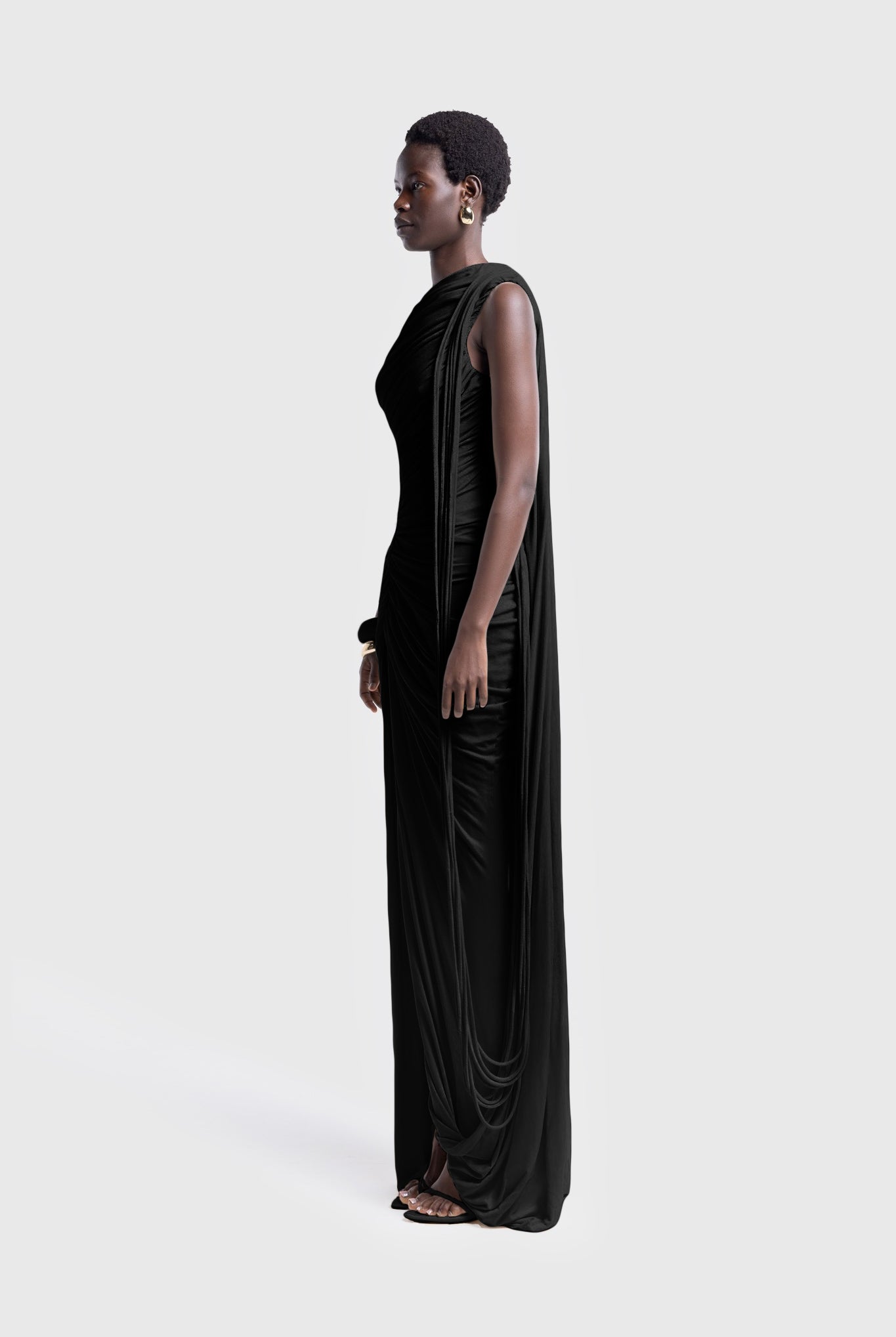 Kora Asymmetric Tassel Dress - Black
