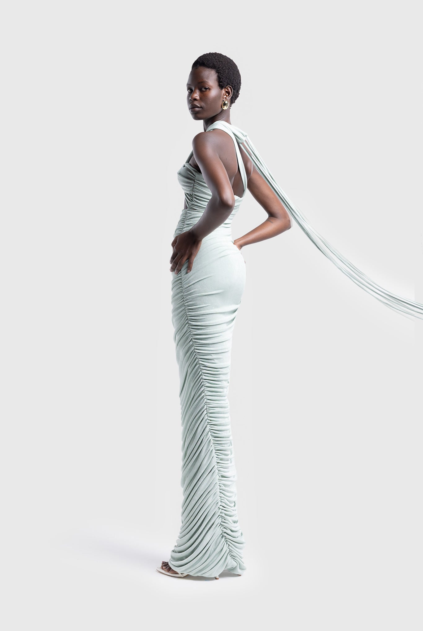 Kesh Asymmetric Ruched Dress - Warm Matcha