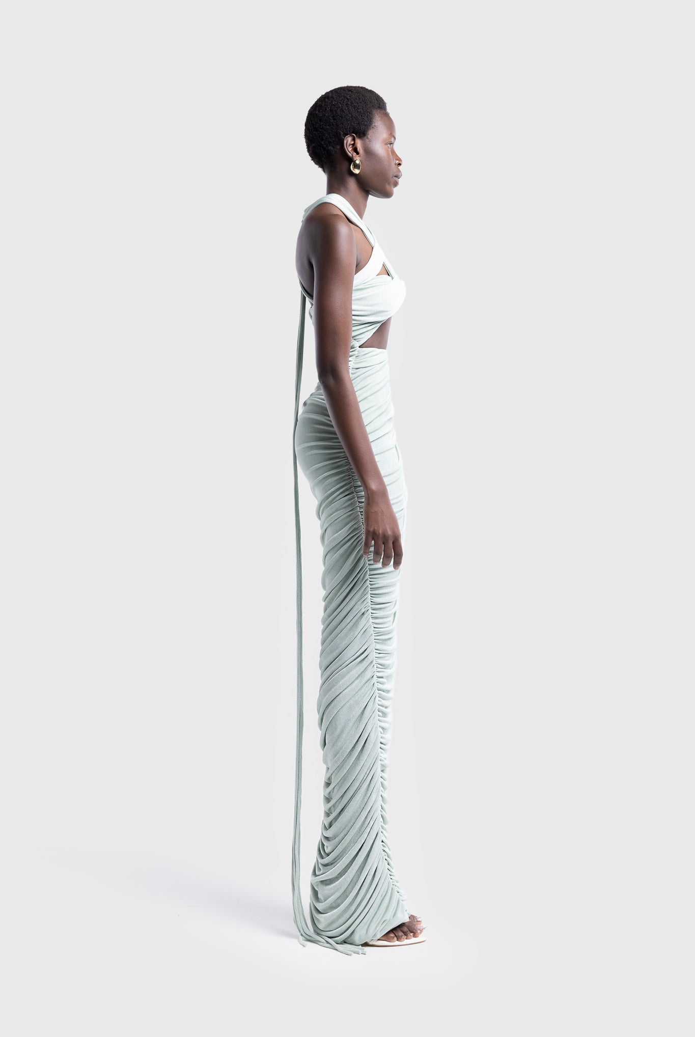 Kesh Asymmetric Ruched Dress - Warm Matcha
