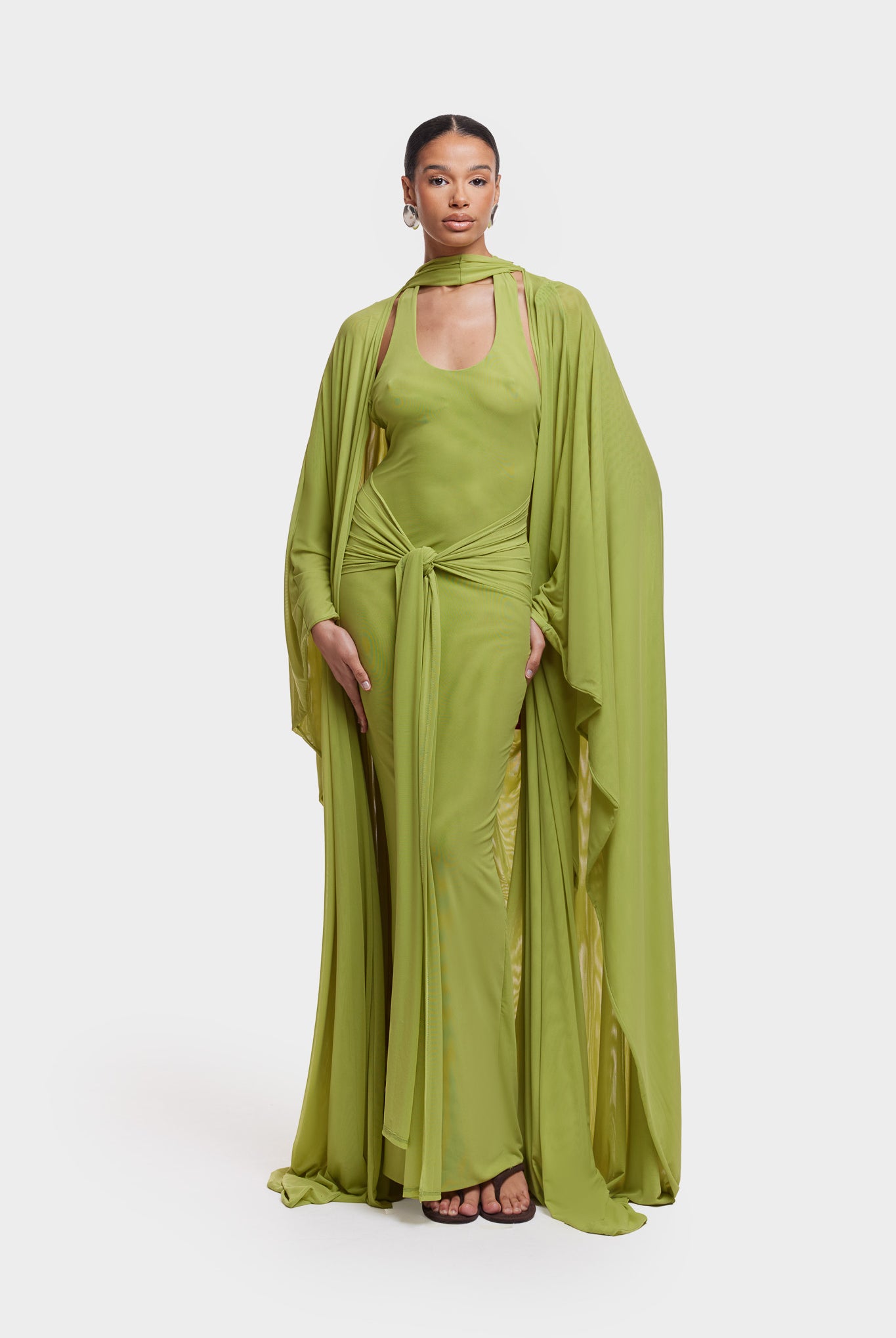 Aluya Mesh Draped Cape - Lime Green