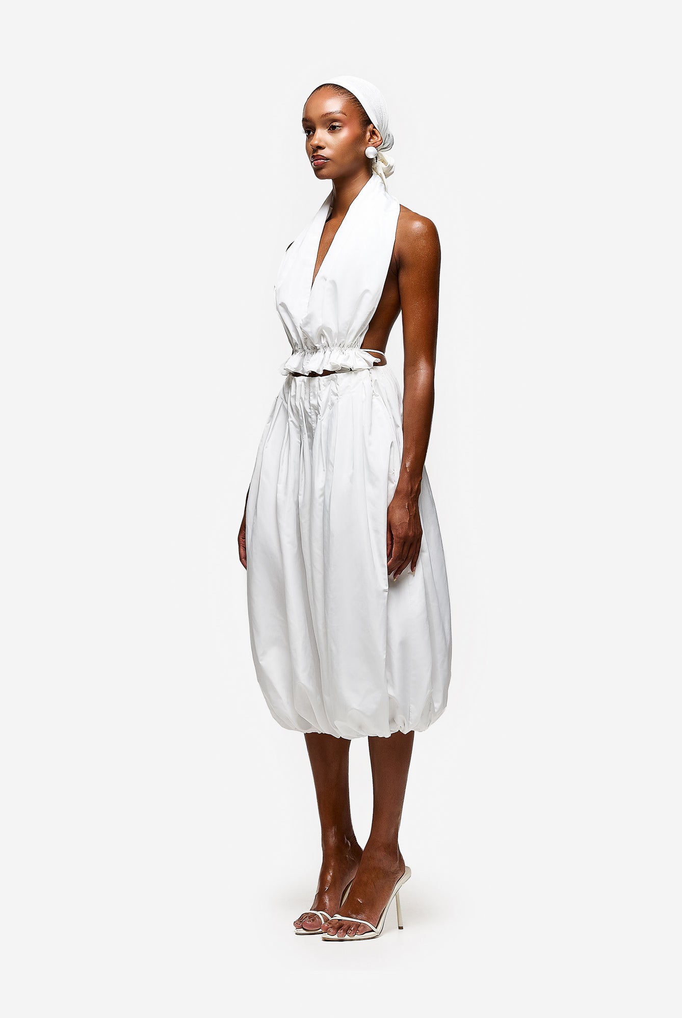 Pleated Bubble Capri Pant - White
