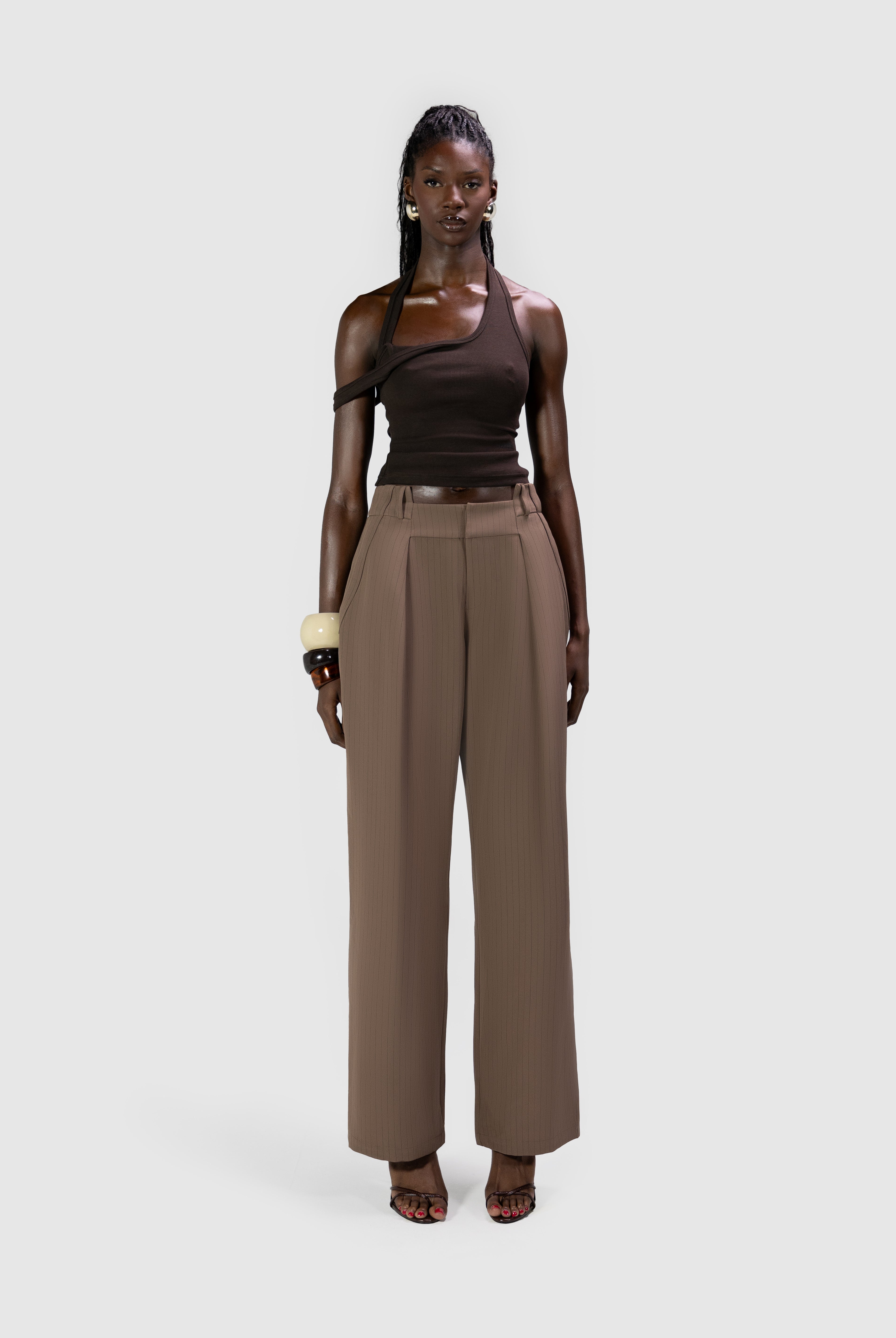Wide Leg Suit Pants - Coco Pinstripe
