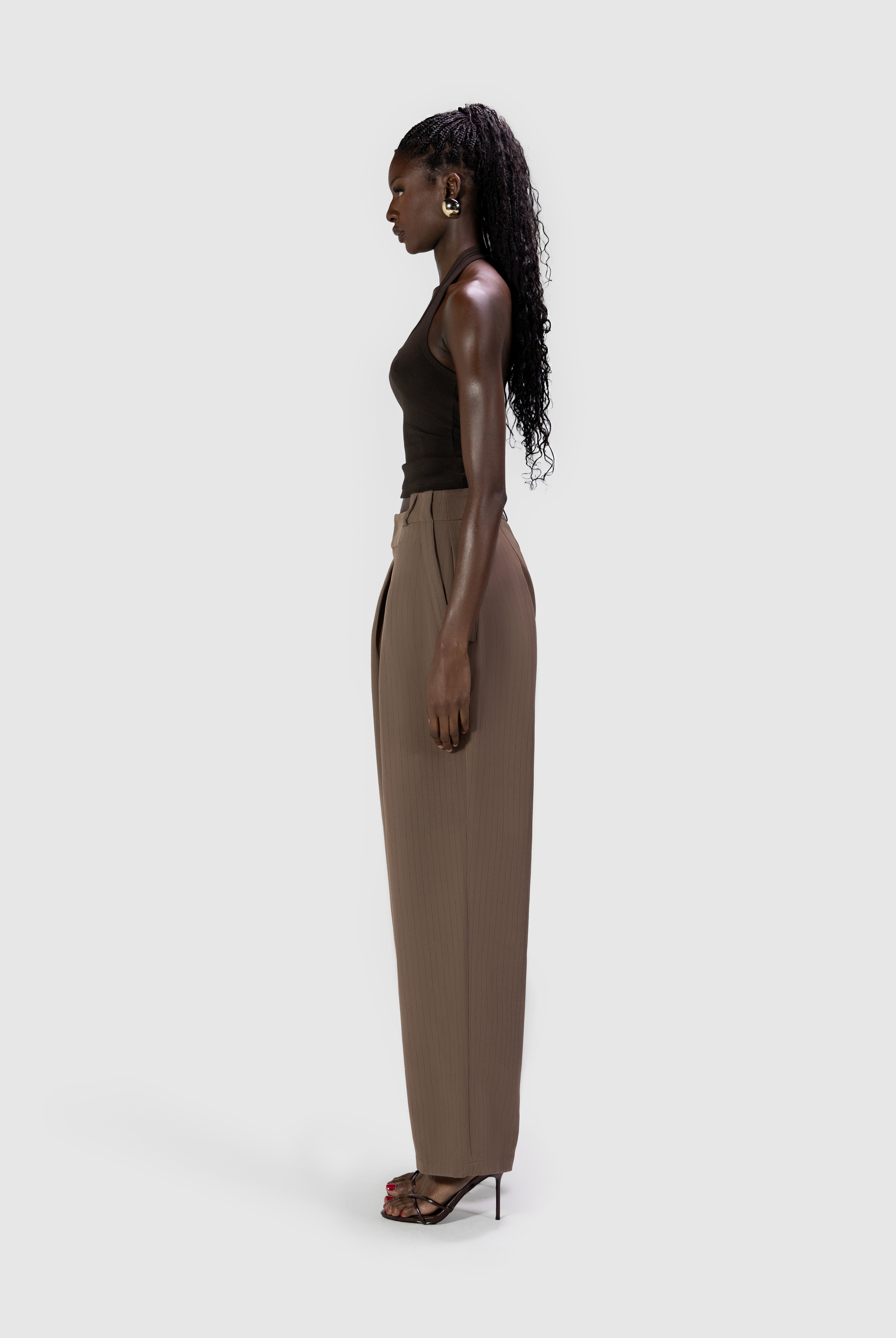 Wide Leg Suit Pants - Coco Pinstripe