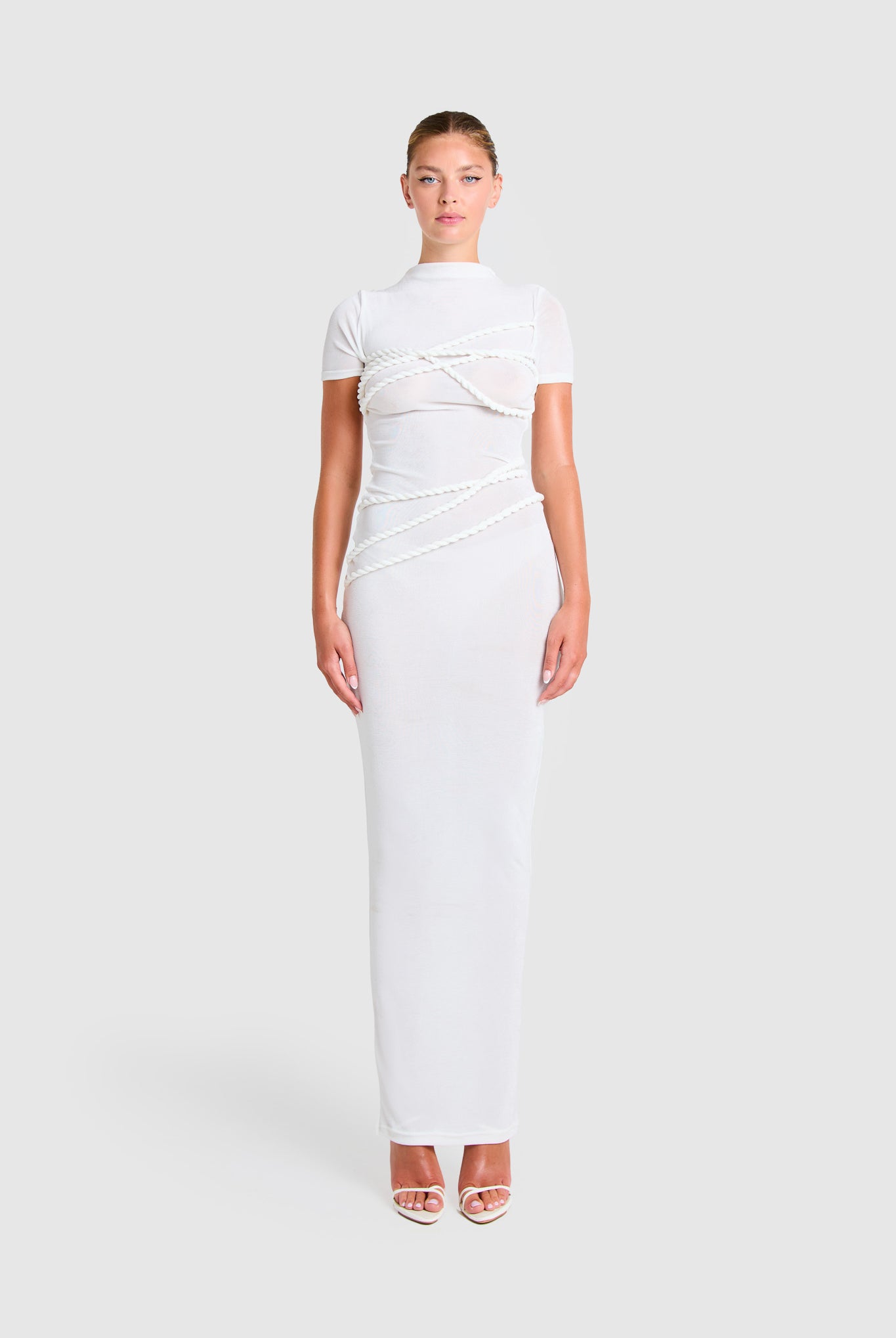 Twisted Rope T Shirt Dress - White