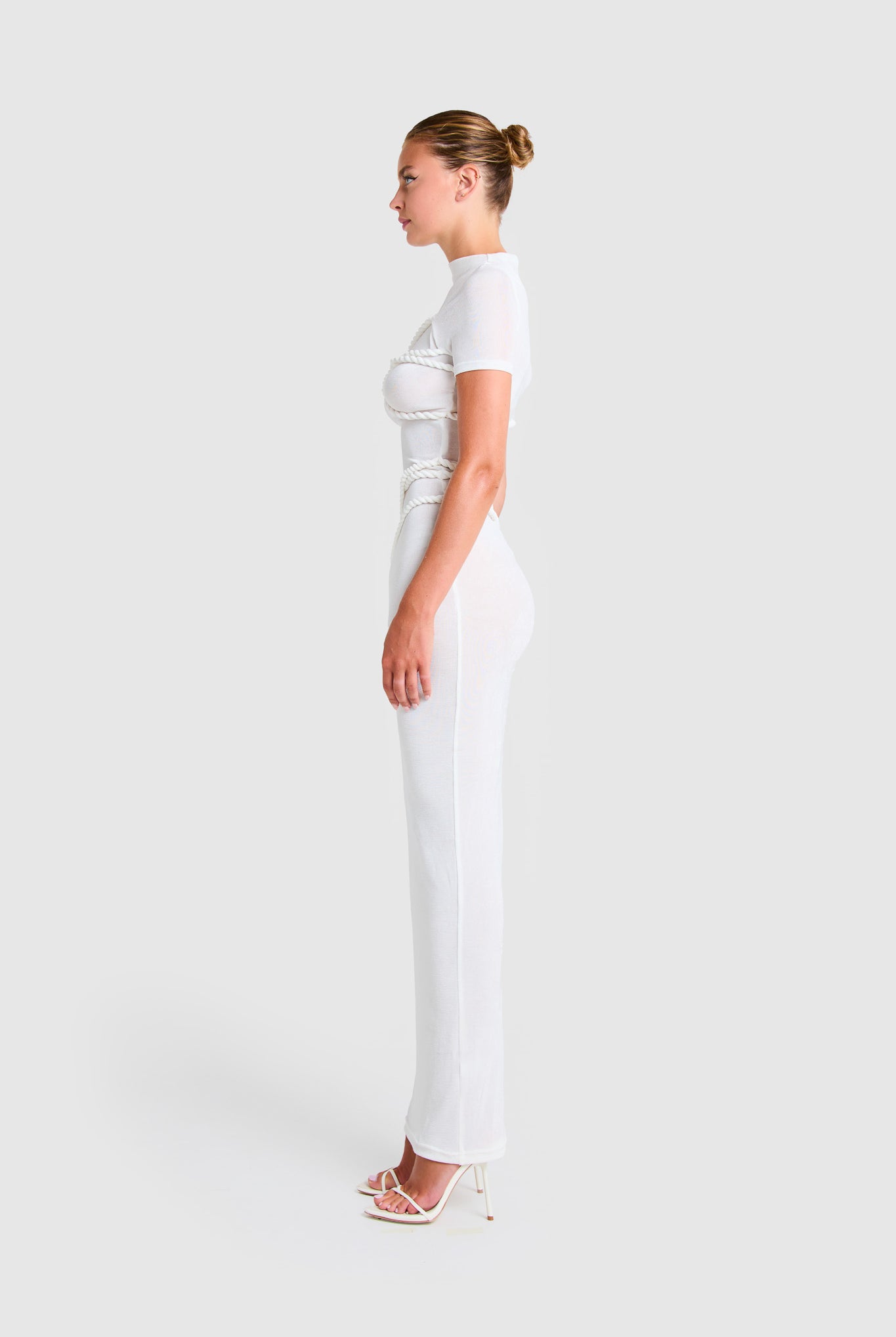 Twisted Rope T Shirt Dress - White