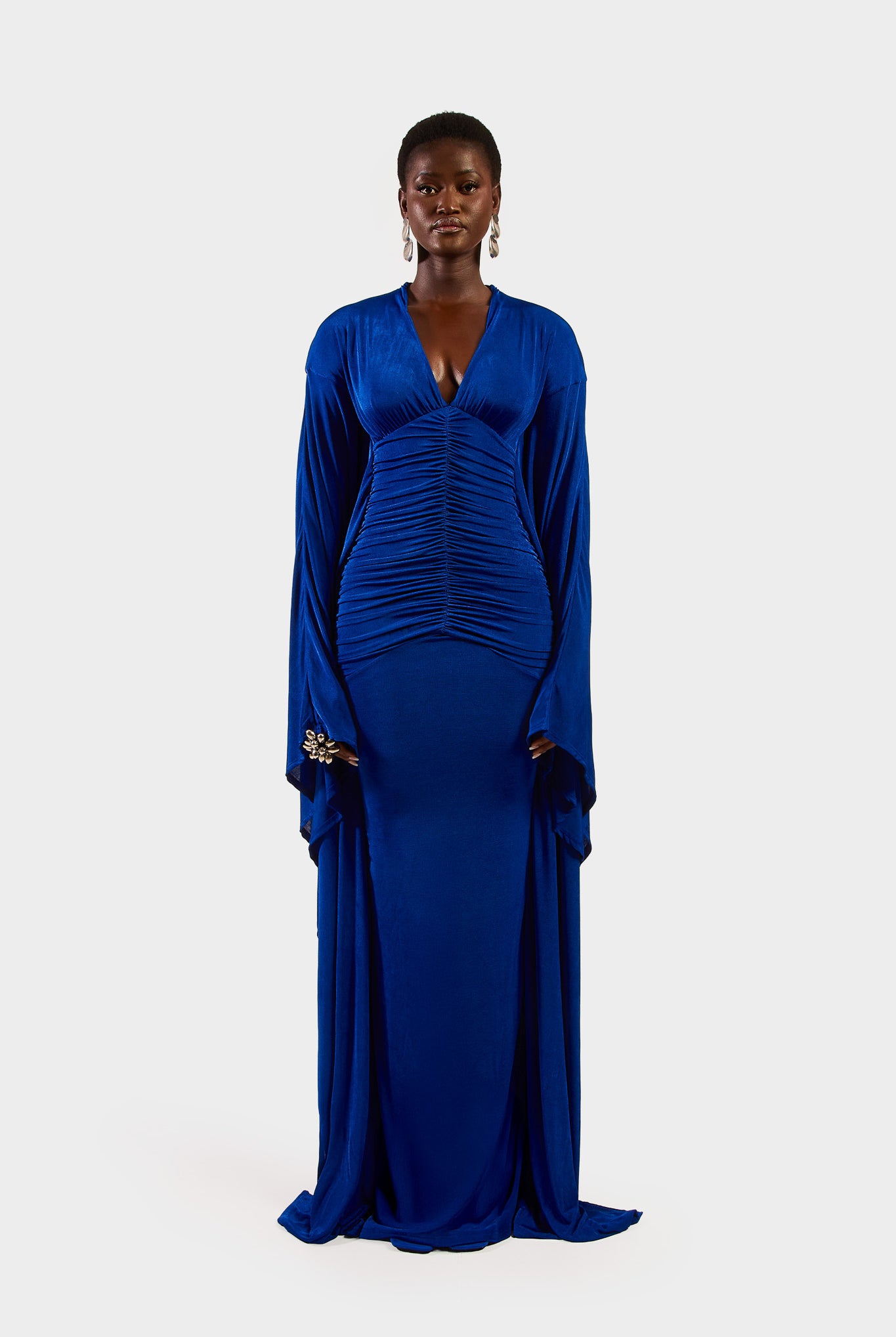 Ruched Batwing Gown - Sapphire