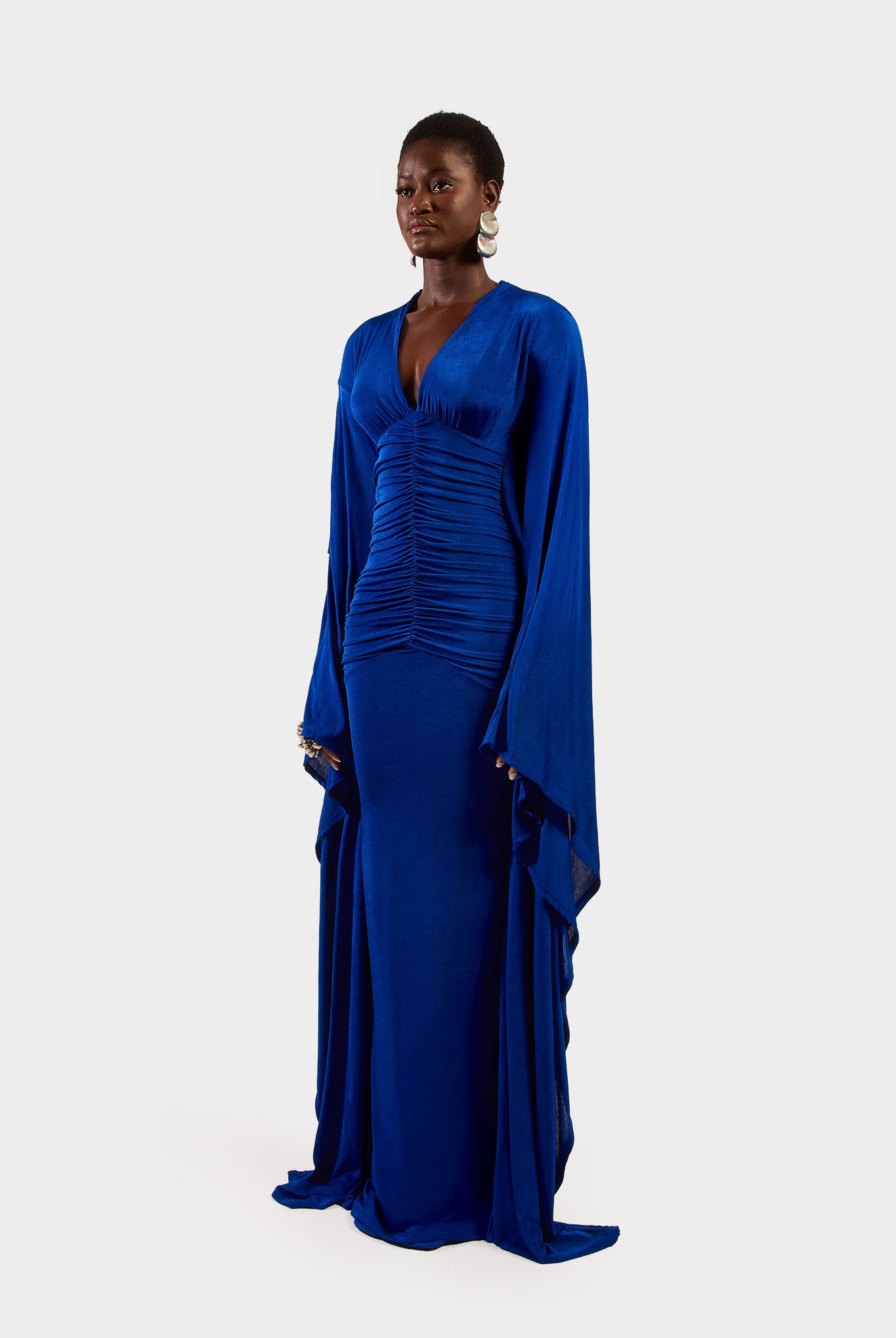 Ruched Batwing Gown - Sapphire