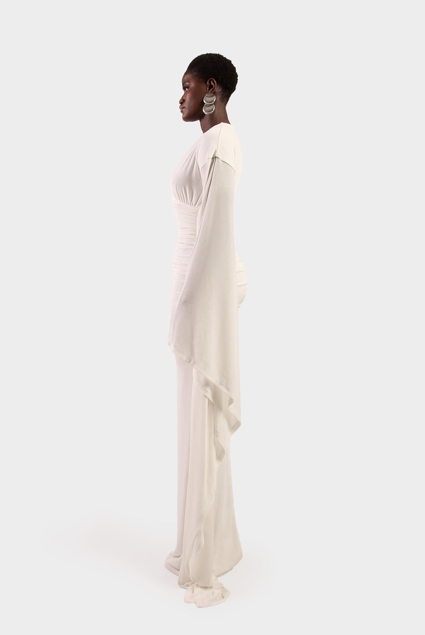Ruched Batwing Gown - White