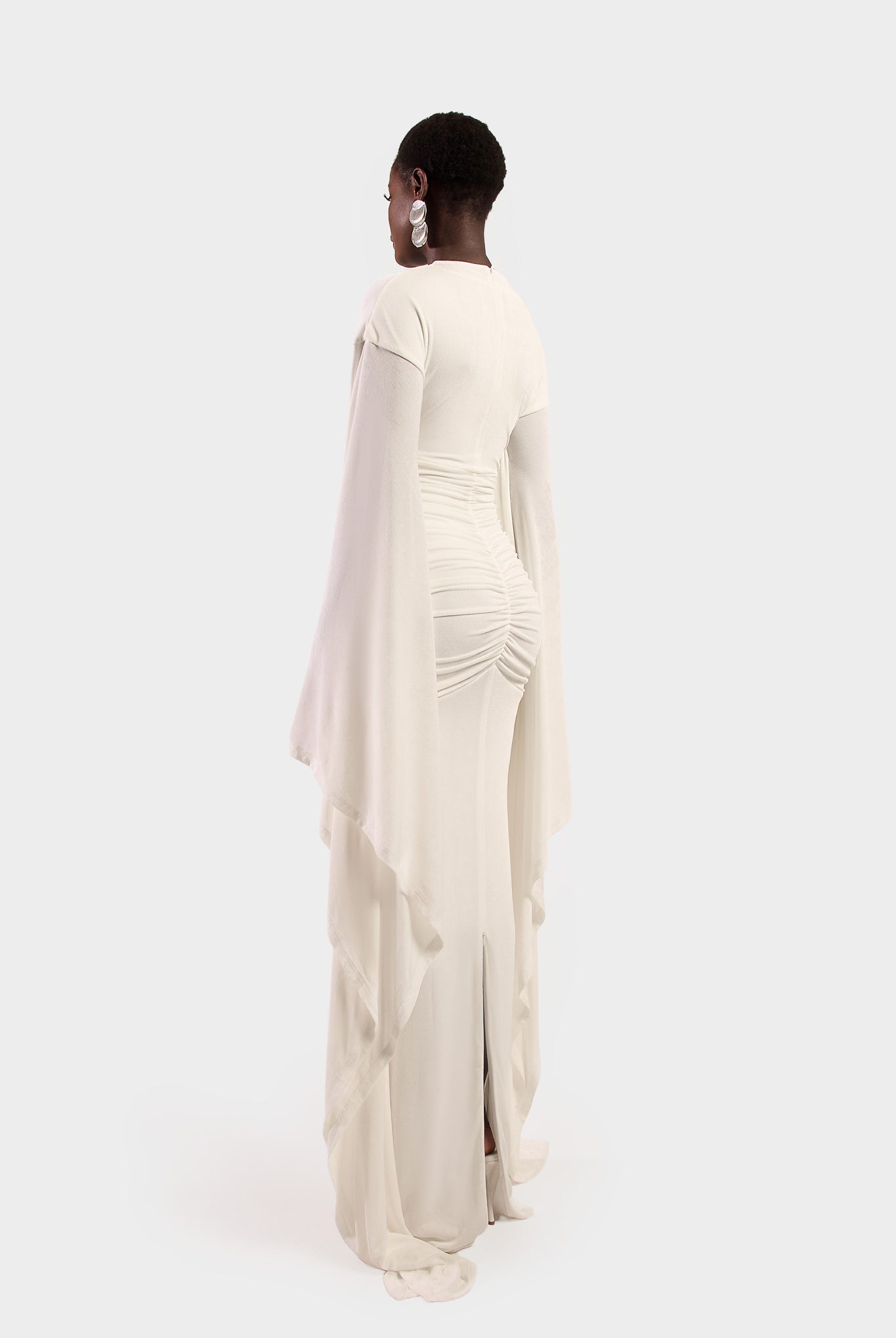 Ruched Batwing Gown - White