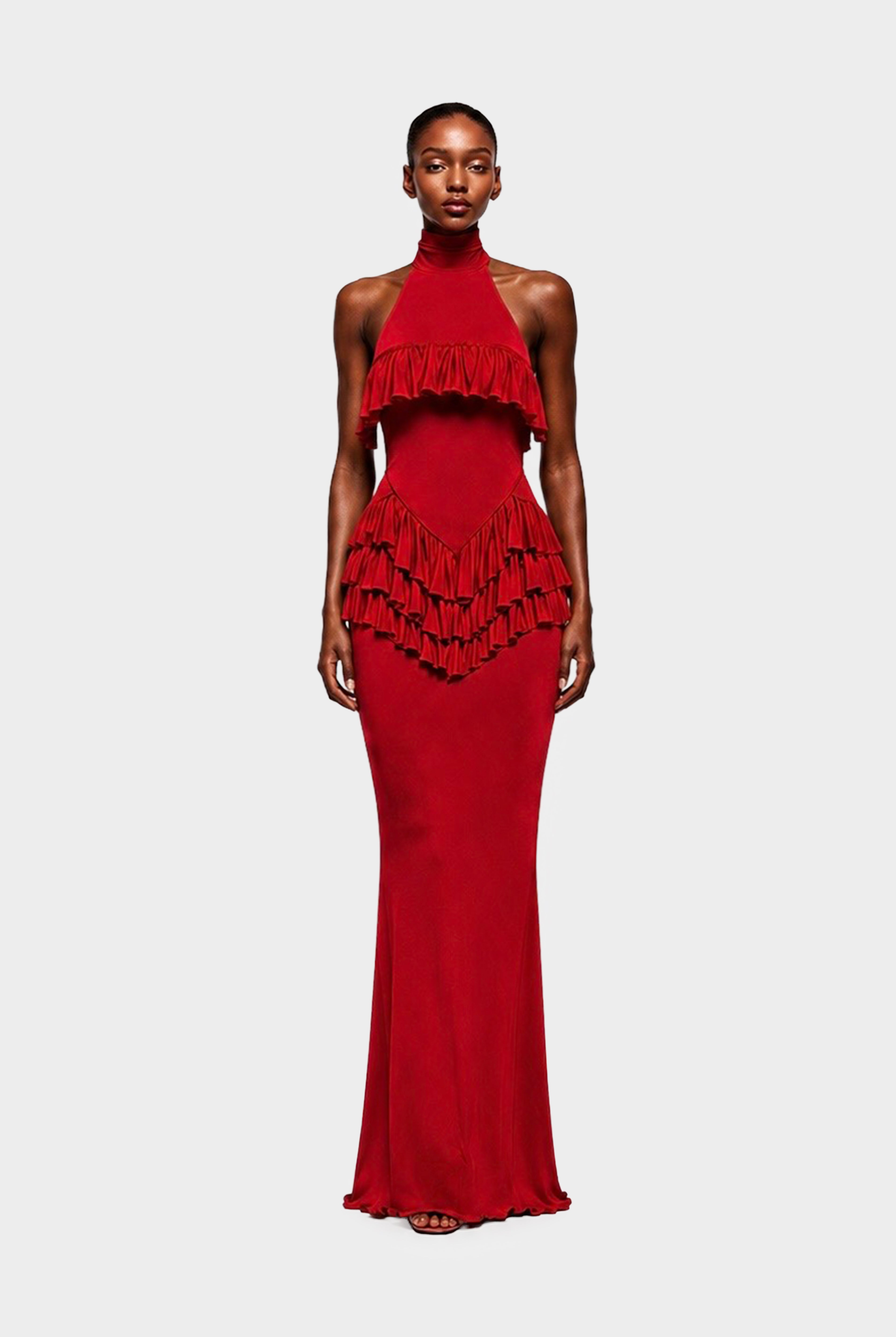 Ruffle Halter Dress - Pepper Red