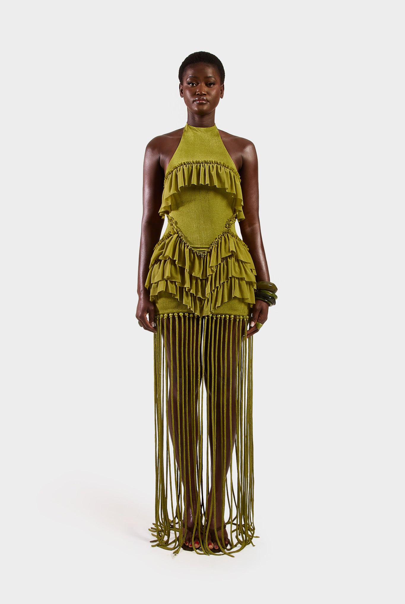 Ruffle Tassel Dress - Olive