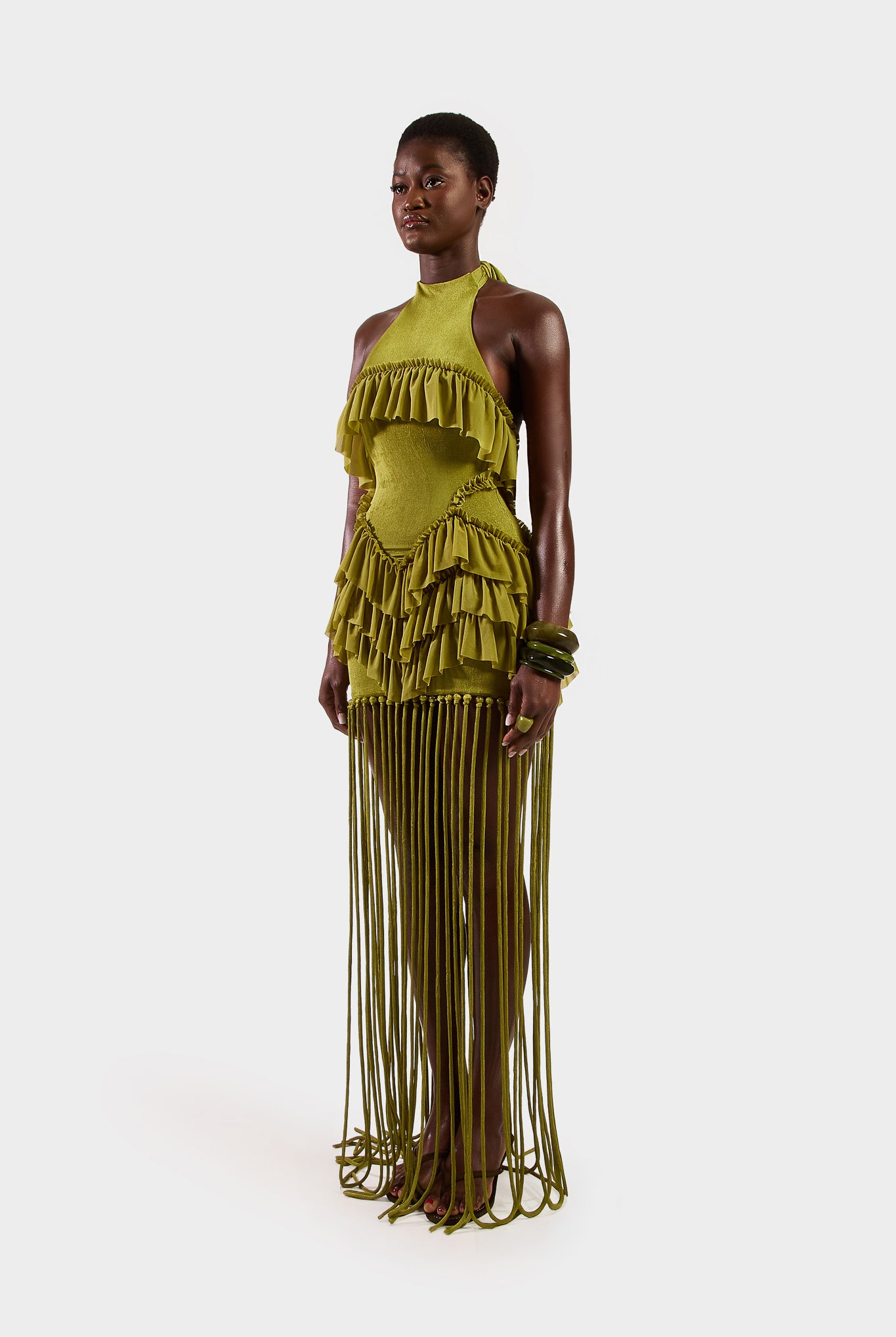 Ruffle Tassel Dress - Olive