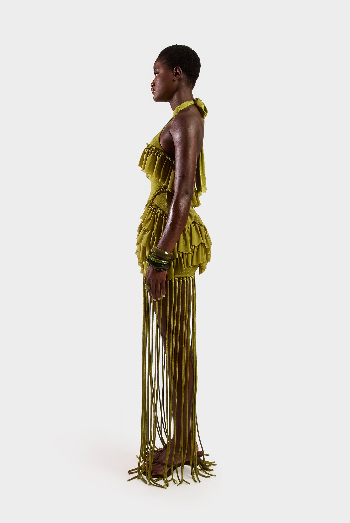 Ruffle Tassel Dress - Olive