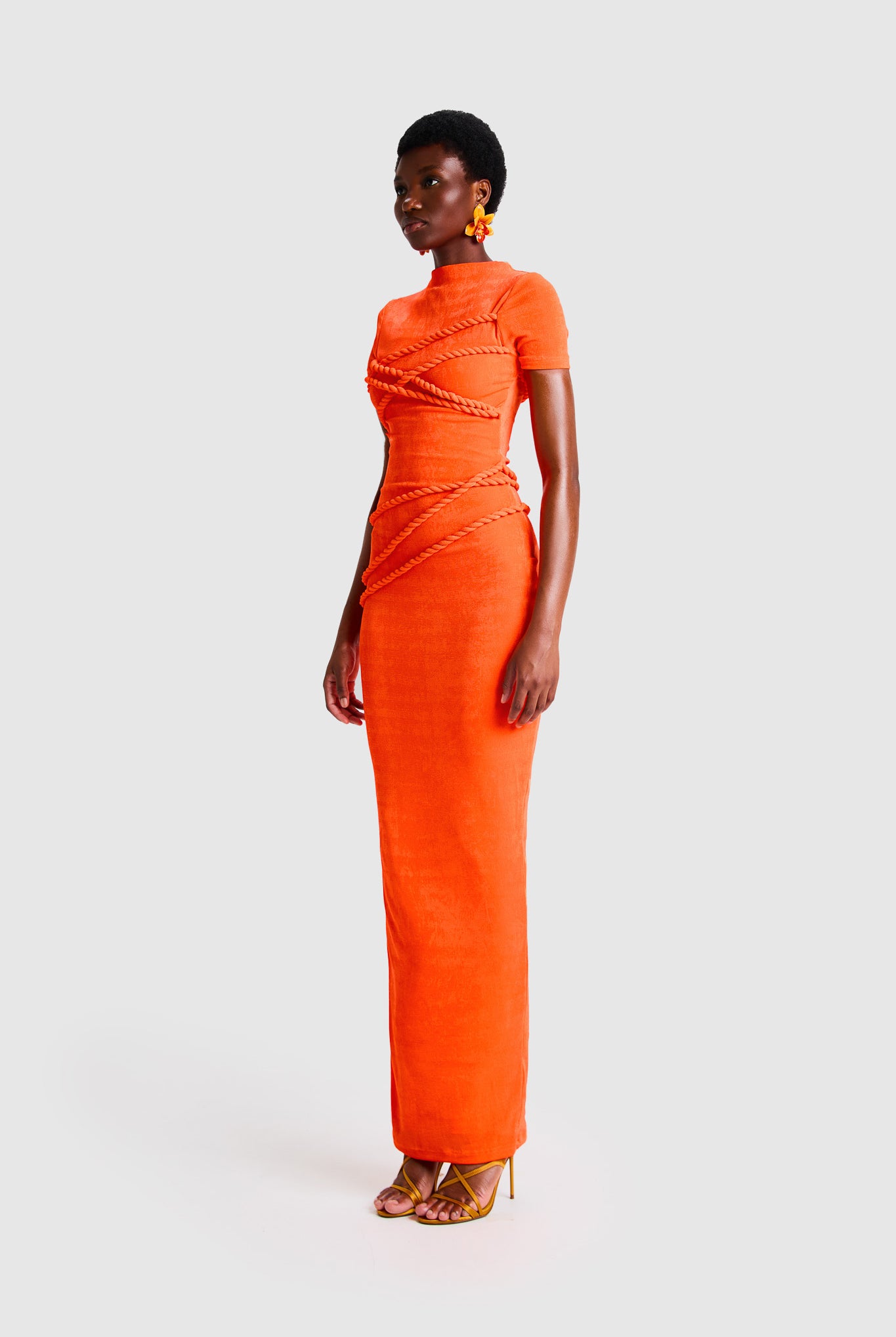 Twisted Rope T Shirt Dress - Orange