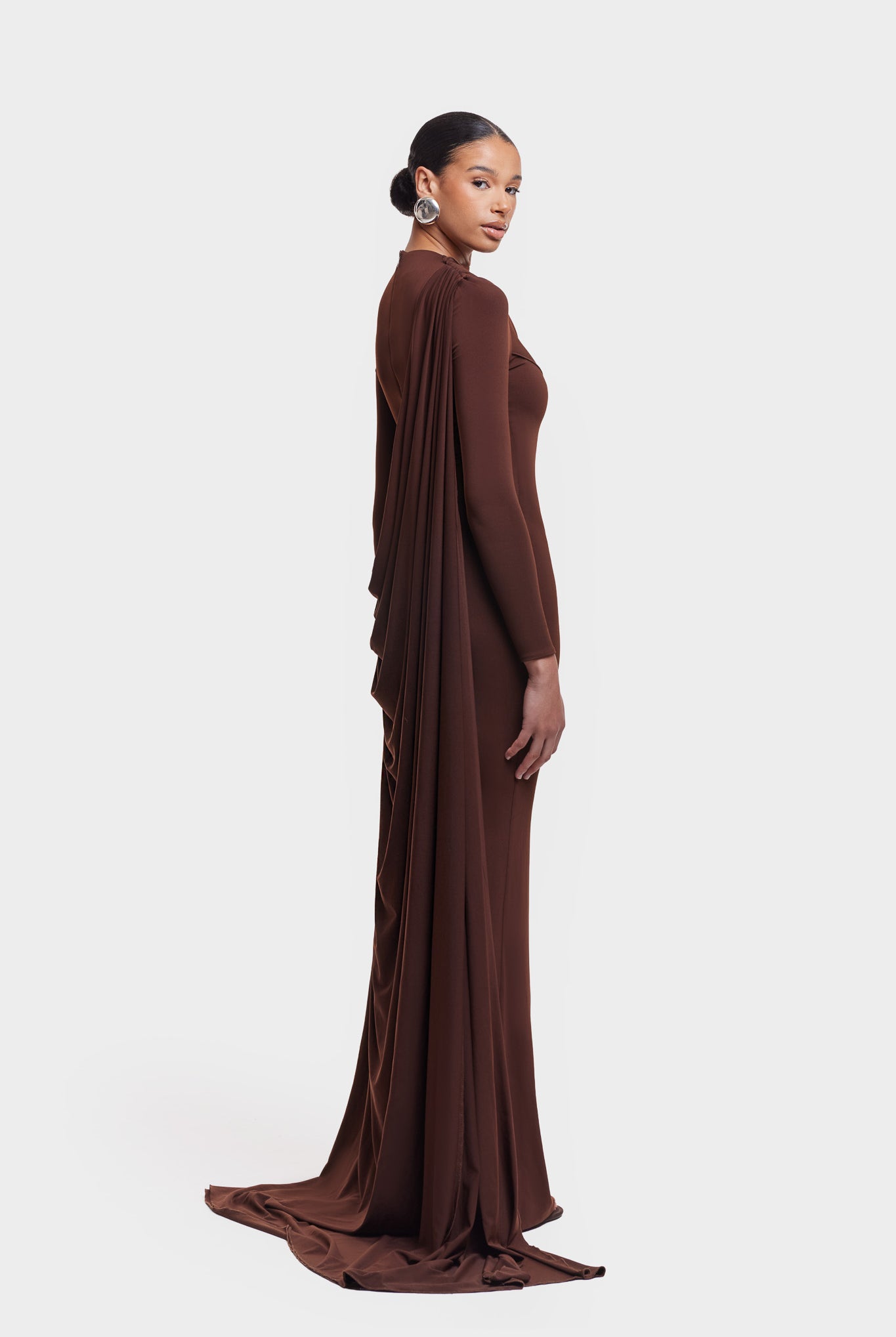 Waterfall Draped Maxi - Deep Brown