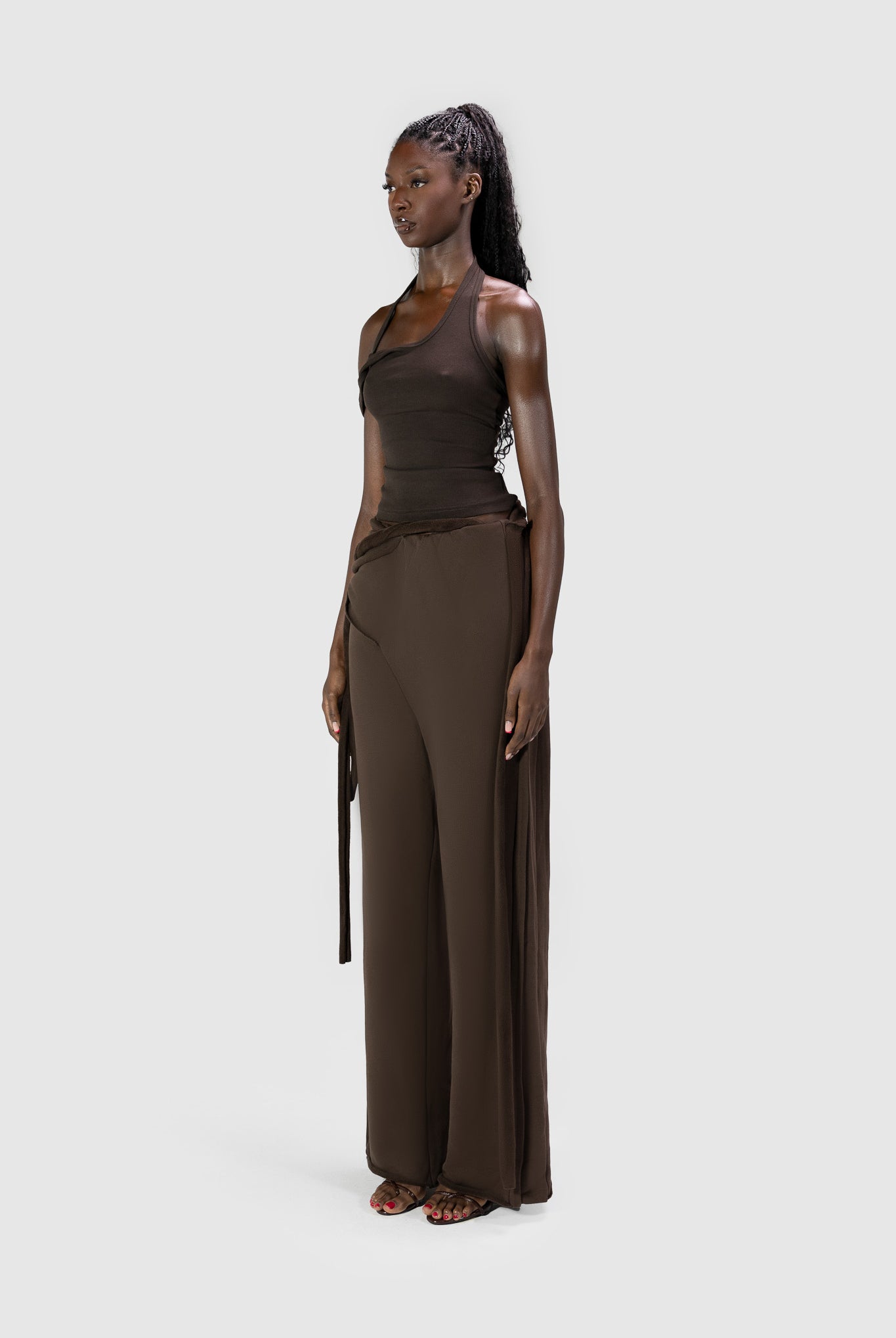 Wrapped Wide Leg Jogger - Deep Brown