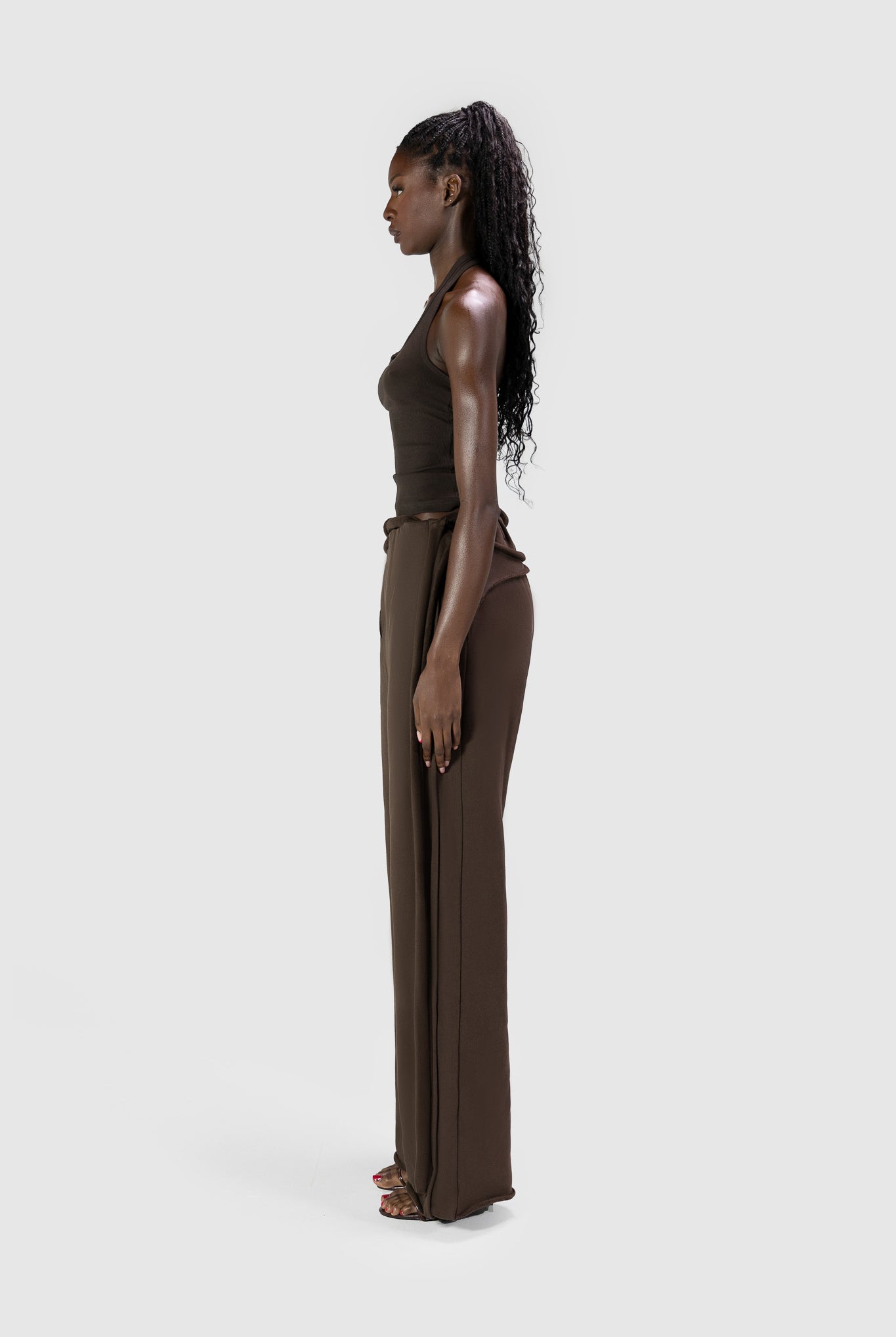 Wrapped Wide Leg Jogger - Deep Brown