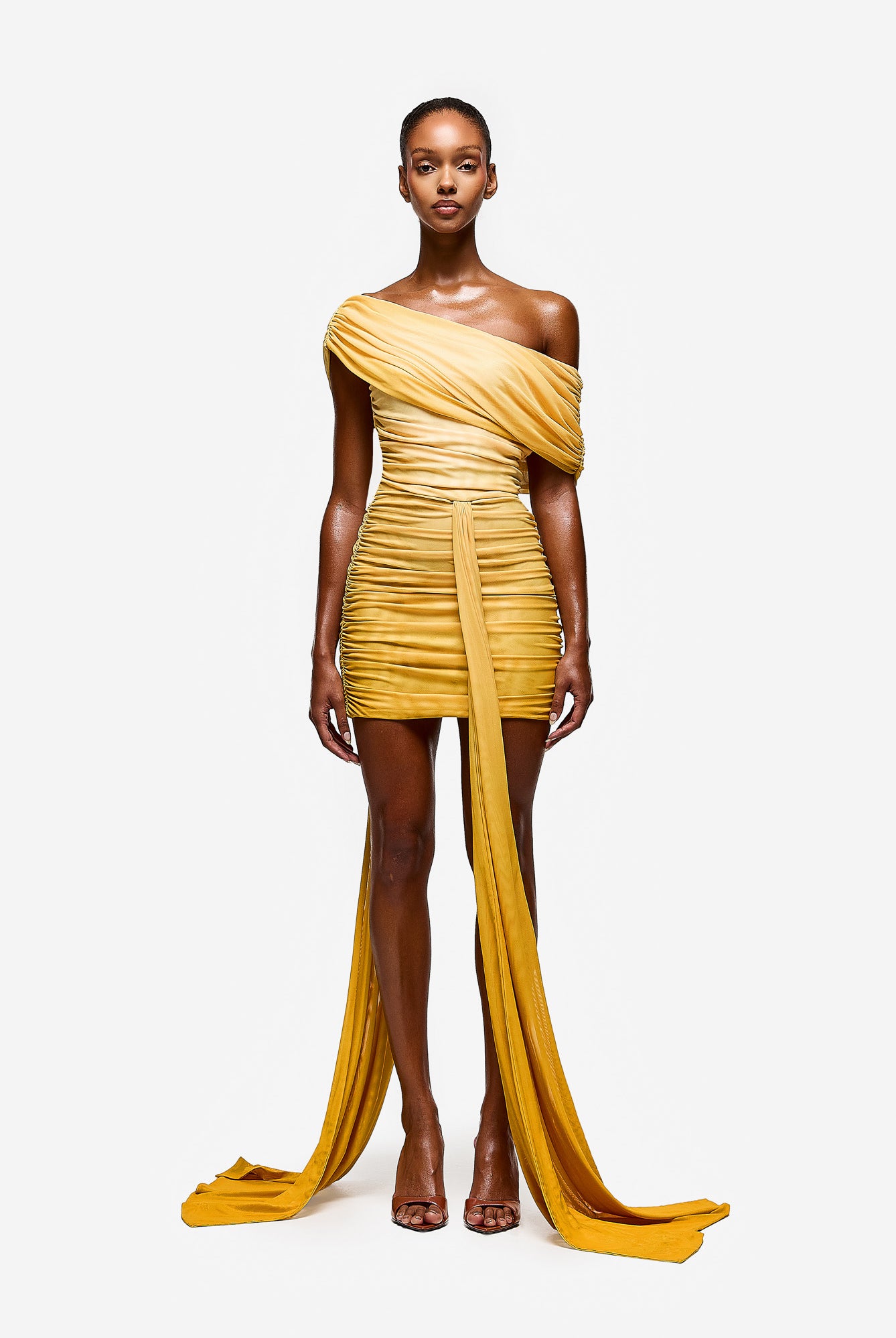 Asymmetric Ruched Mini - Yellow Ombre