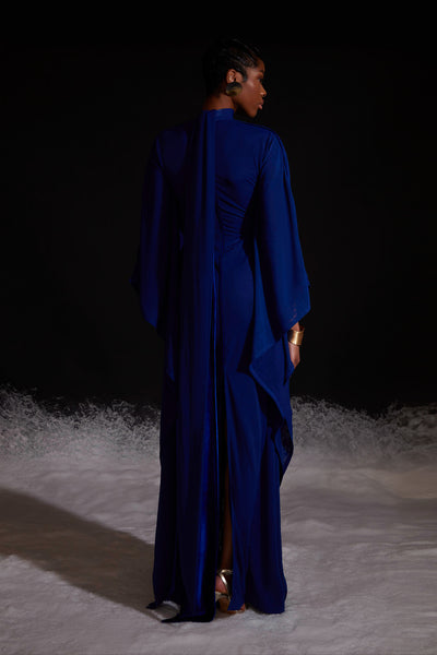 Mesh Batwing Gown - Sapphire