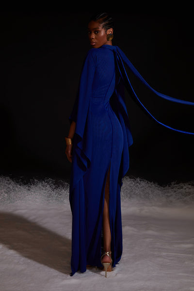 Mesh Batwing Gown - Sapphire