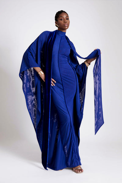 Mesh Batwing Gown - Sapphire