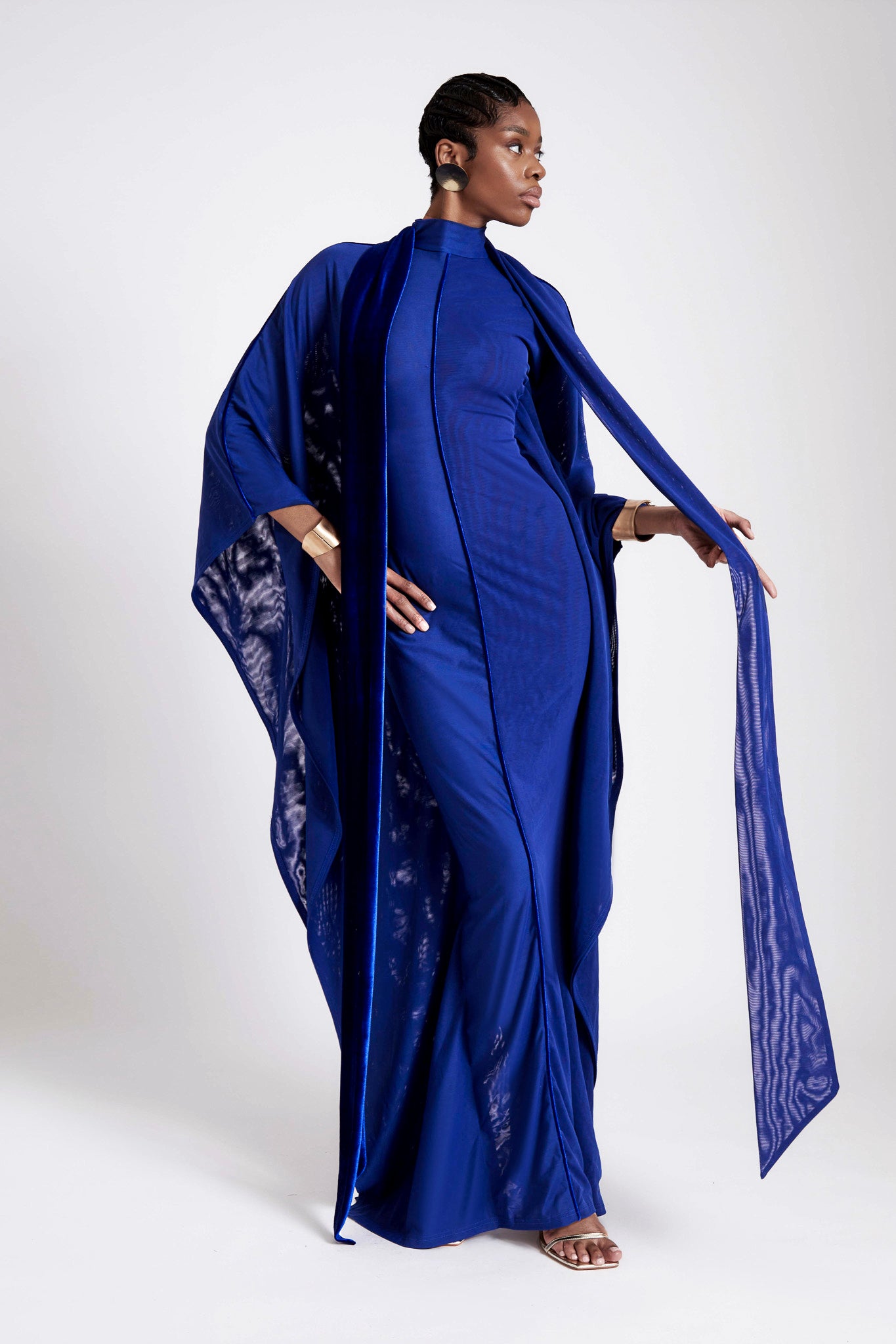 Mesh Batwing Gown - Sapphire