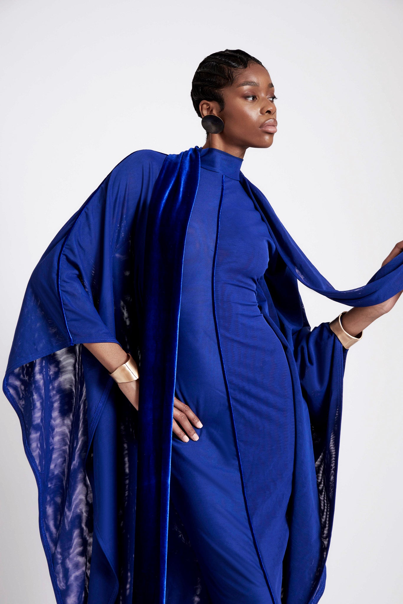 Mesh Batwing Gown - Sapphire