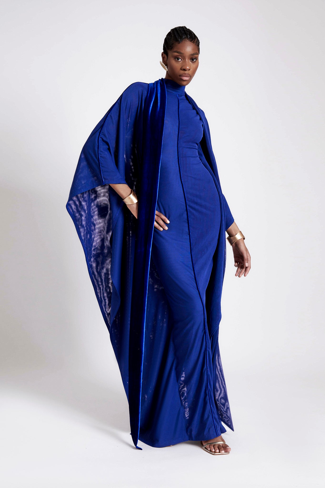 Mesh Batwing Gown - Sapphire