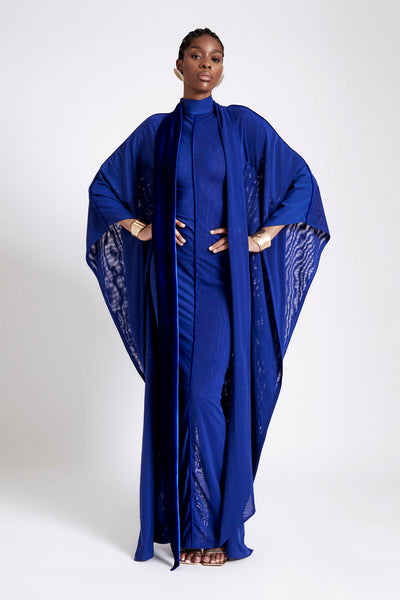 Mesh Batwing Gown - Sapphire